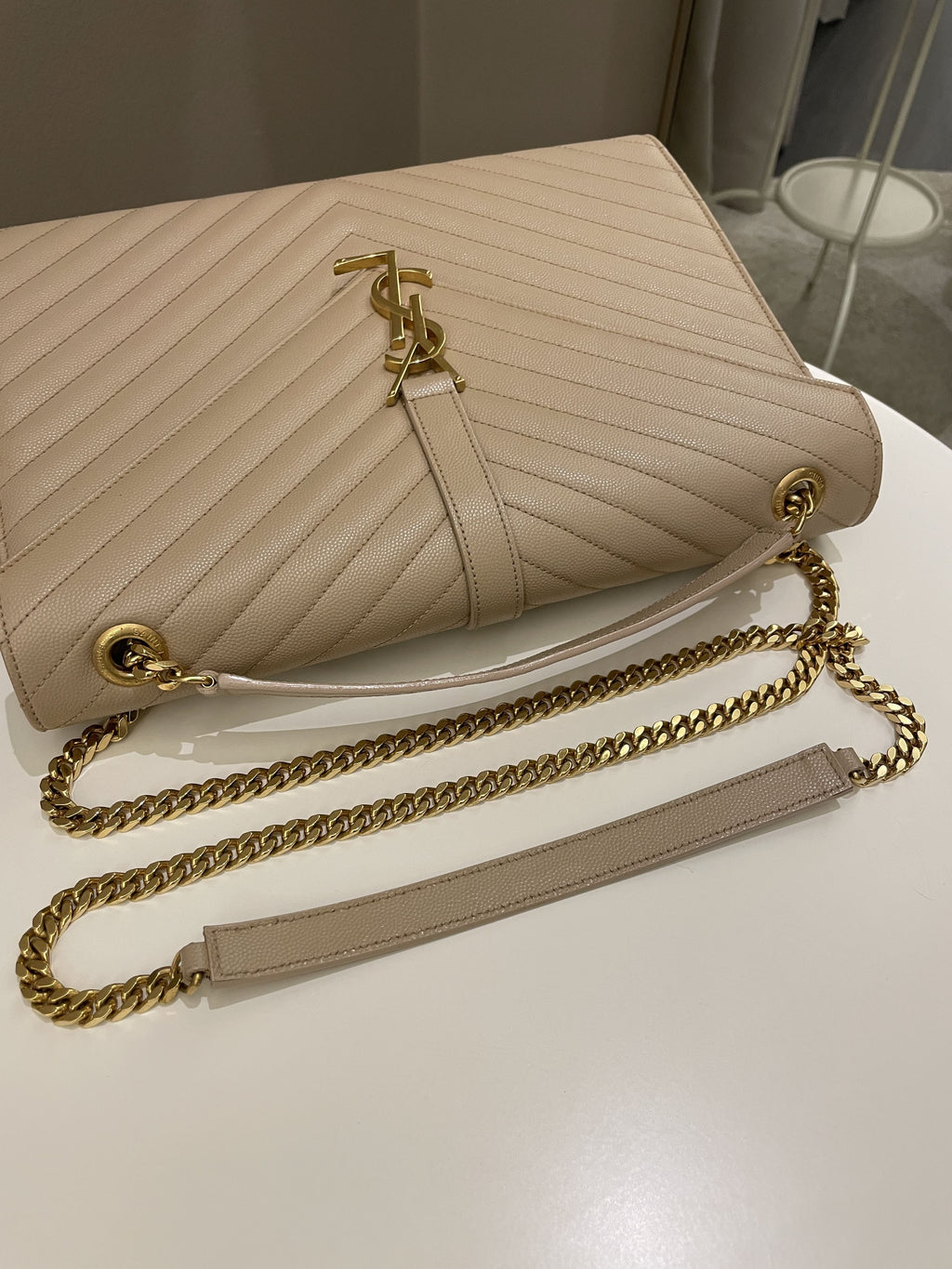 Saint Laurent Envelope Bag Beige Calfskin