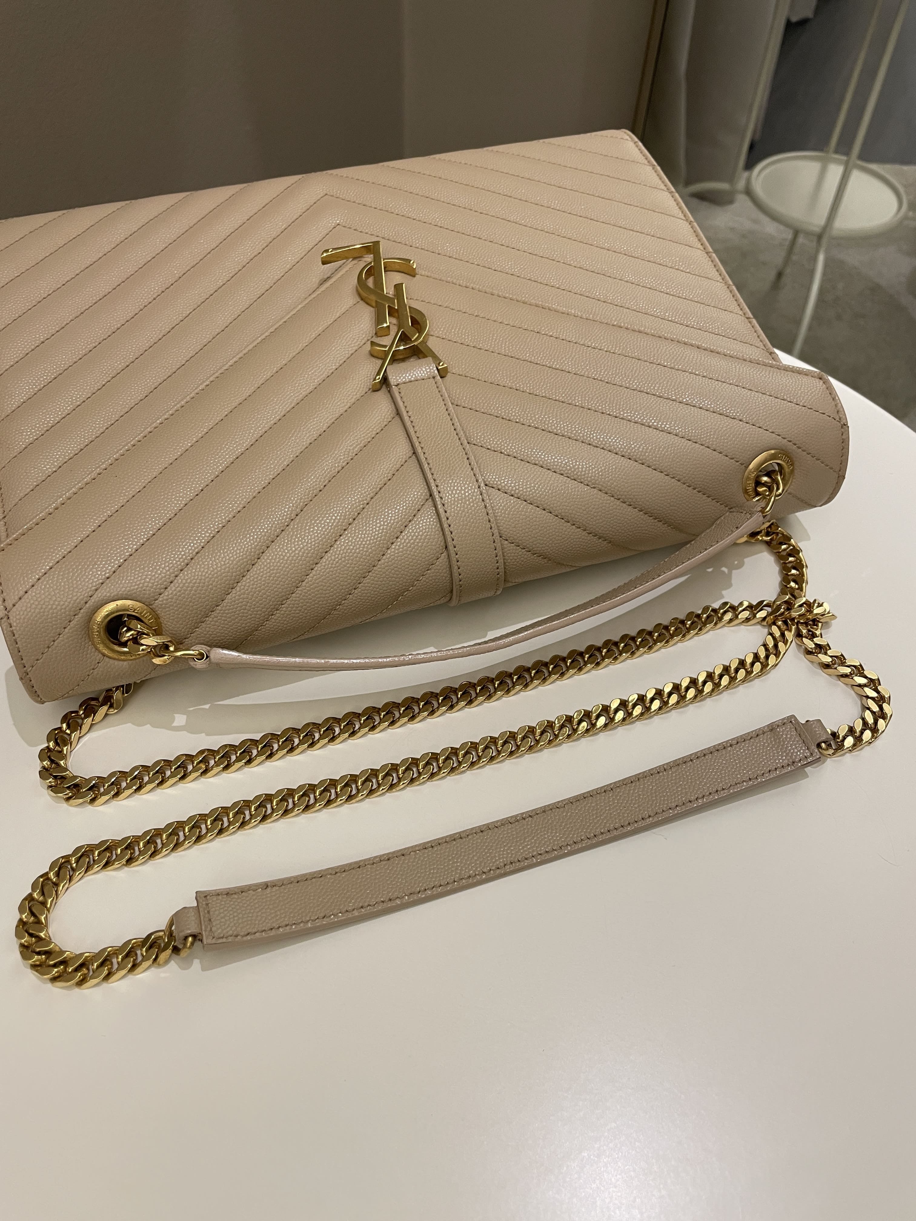 Saint Laurent Envelope Bag Beige Calfskin