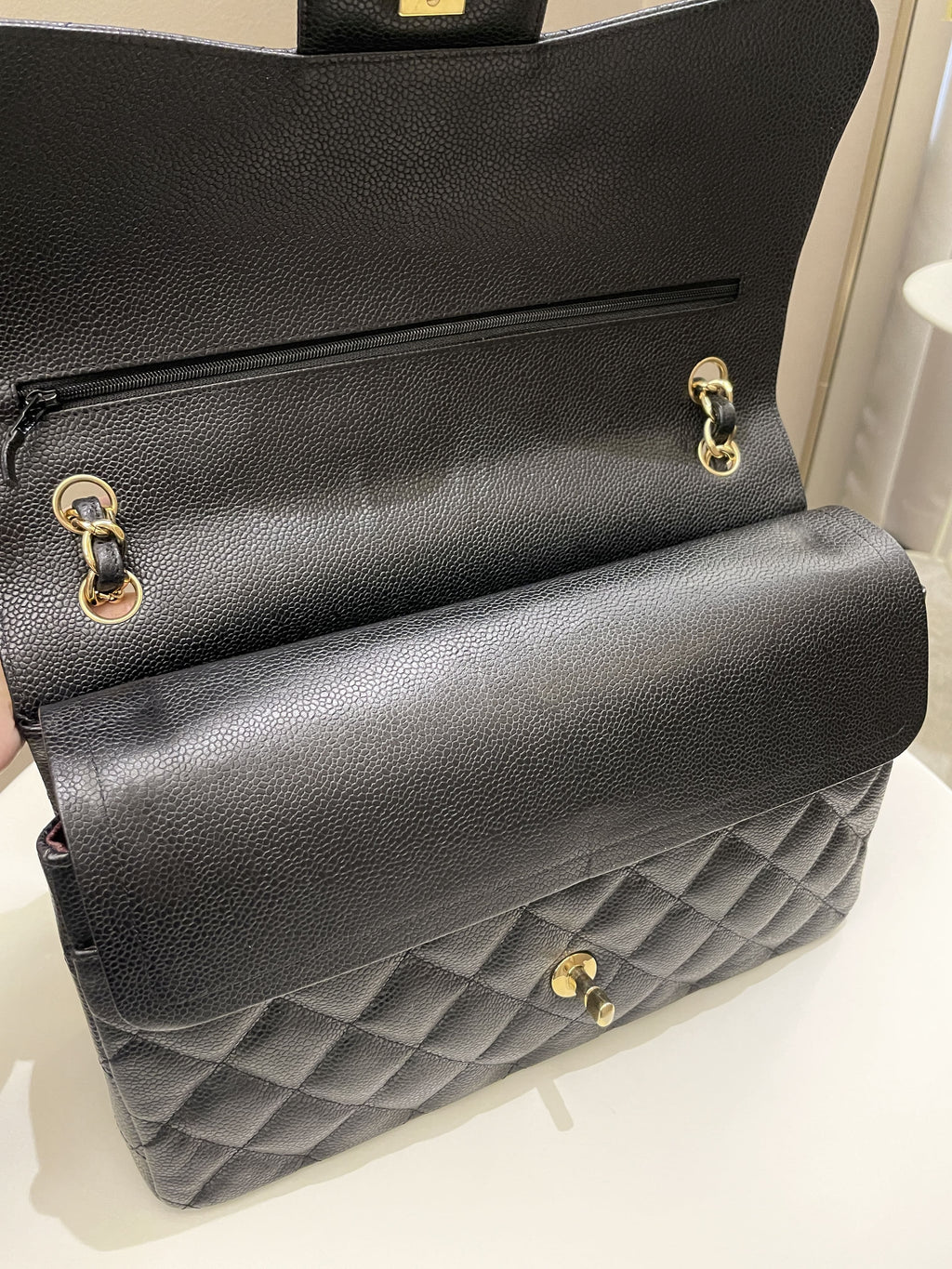 Chanel Classic Quilted Jumbo Double Flap Black Caviar