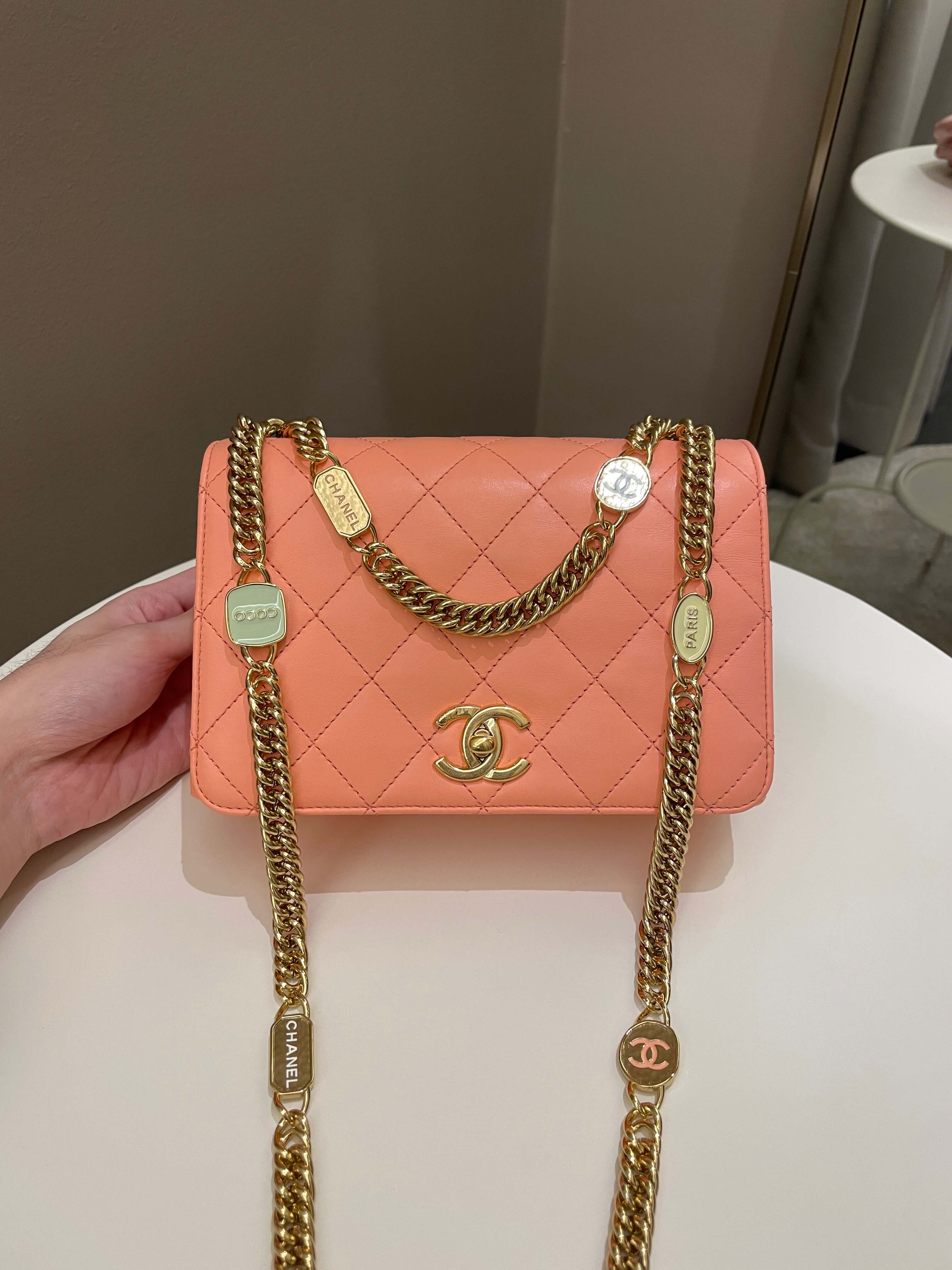 Chanel 23C Charm Chain Flap Bag Light Orange Stiff Lambskin