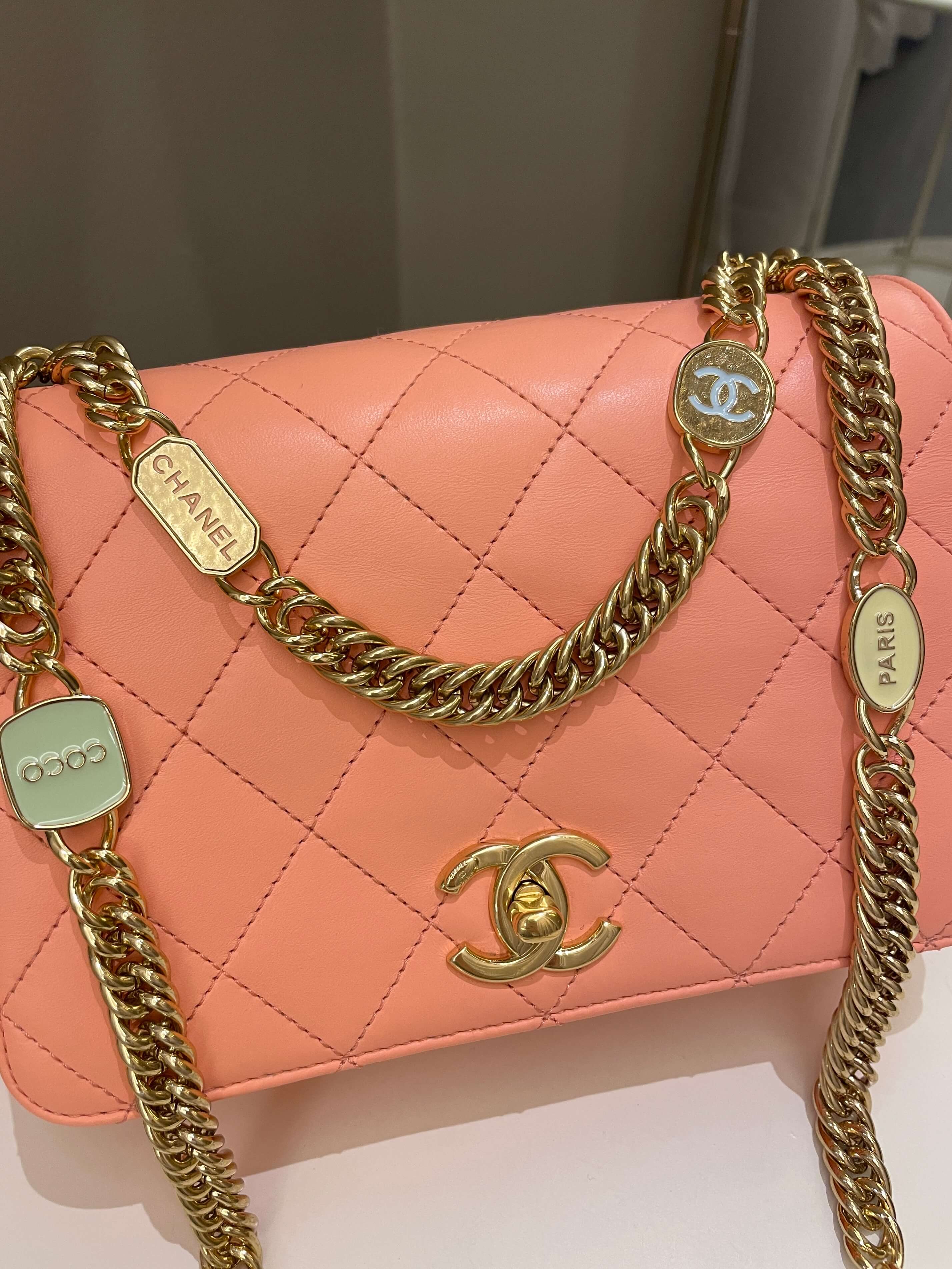 Chanel 23C Charm Chain Flap Bag Light Orange Stiff Lambskin