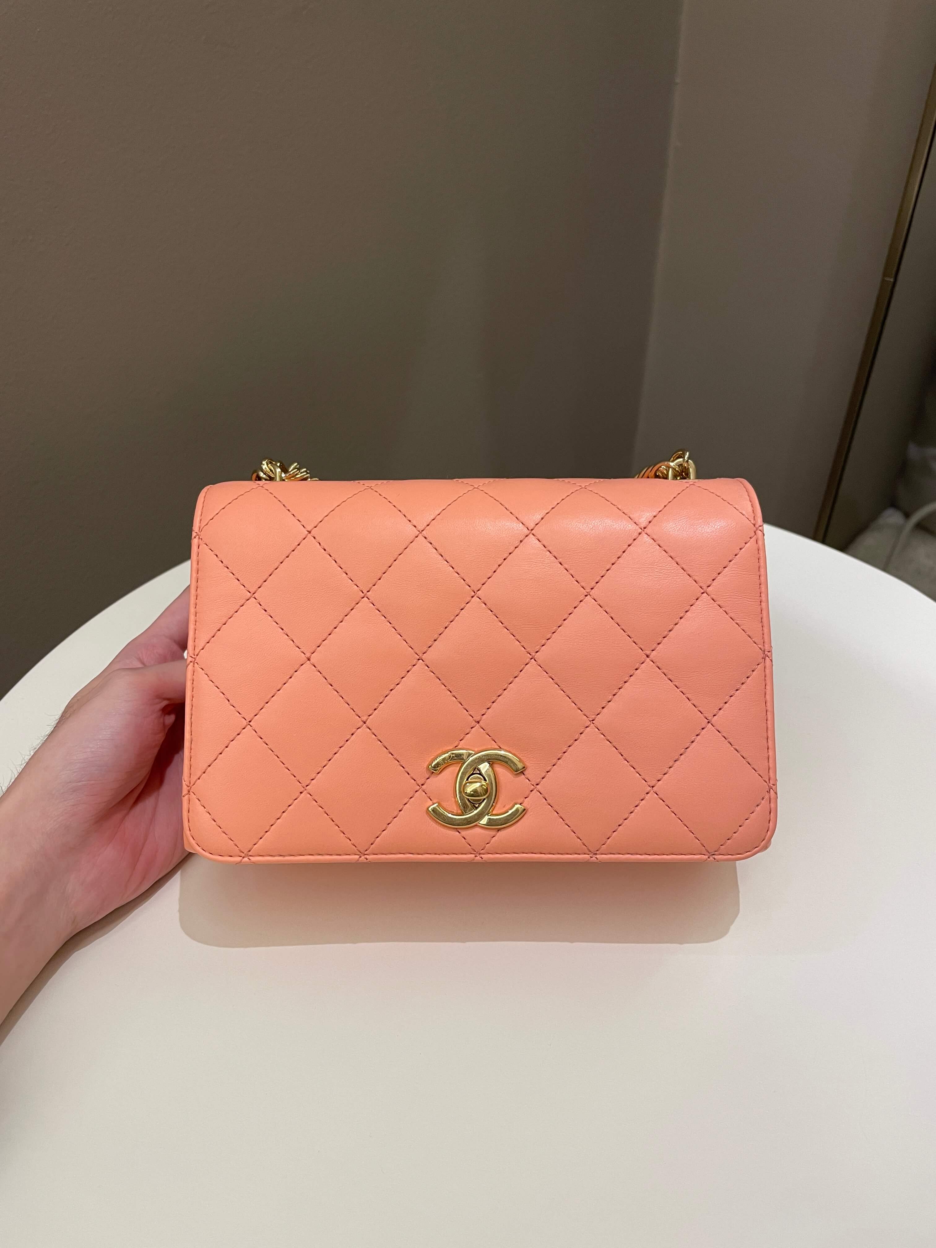 Chanel 23C Charm Chain Flap Bag Light Orange Stiff Lambskin