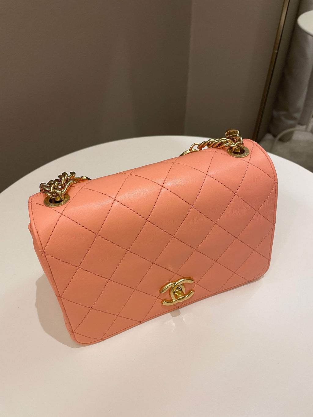 Chanel 23C Charm Chain Flap Bag Light Orange Stiff Lambskin