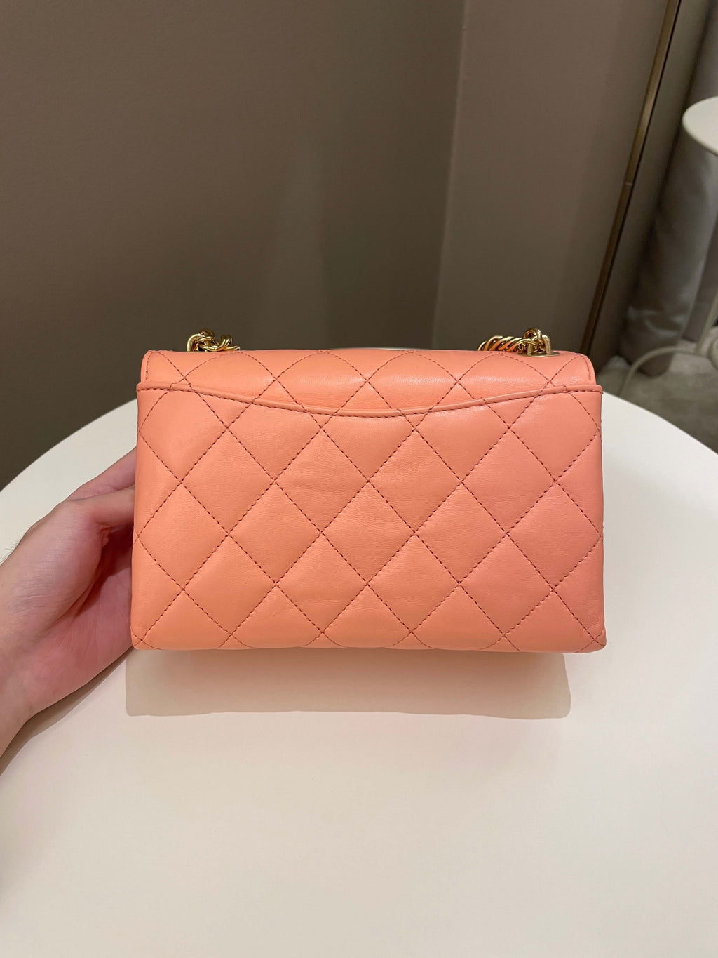 Chanel 23C Charm Chain Flap Bag Light Orange Stiff Lambskin