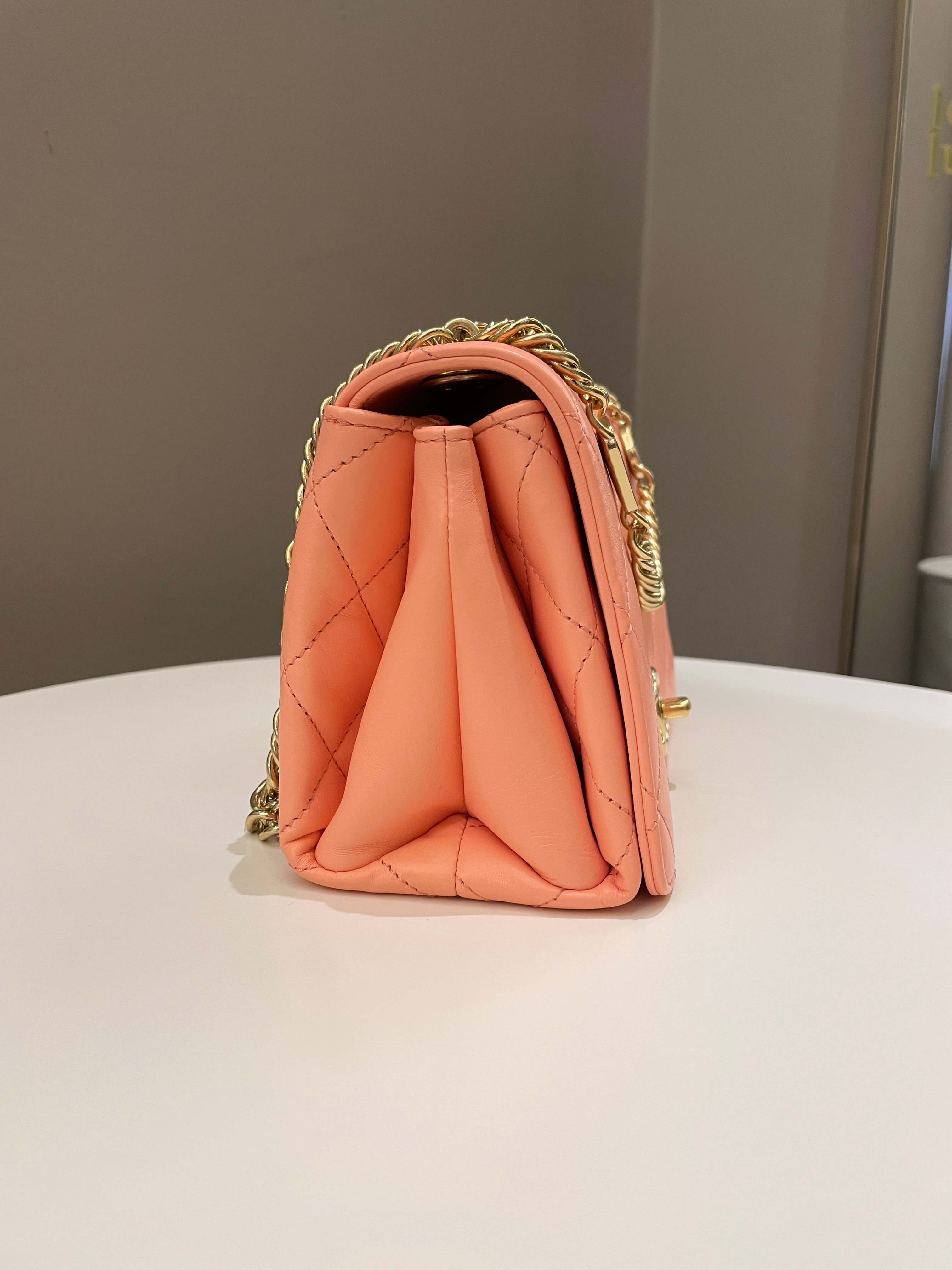 Chanel 23C Charm Chain Flap Bag Light Orange Stiff Lambskin