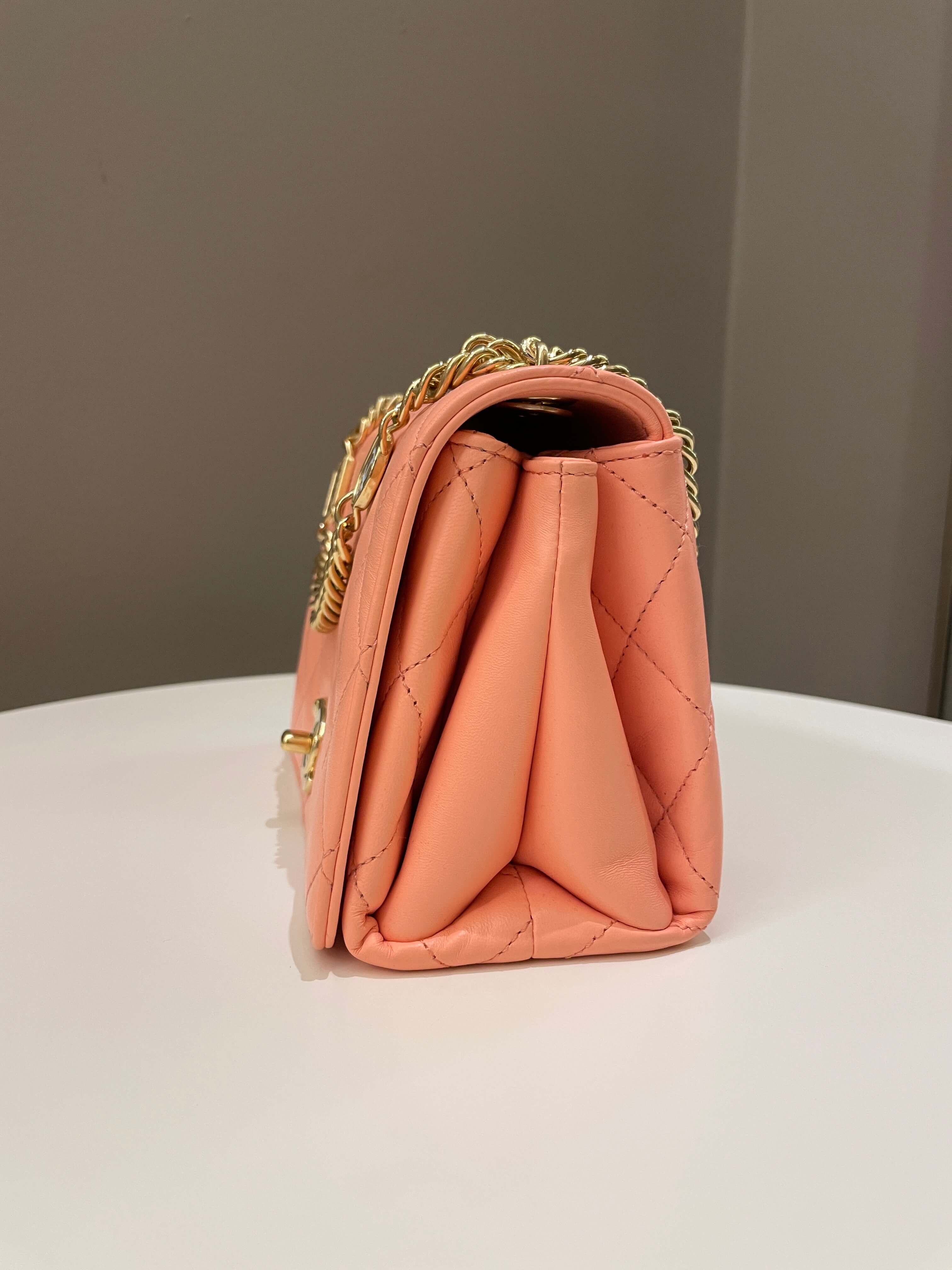 Chanel 23C Charm Chain Flap Bag Light Orange Stiff Lambskin