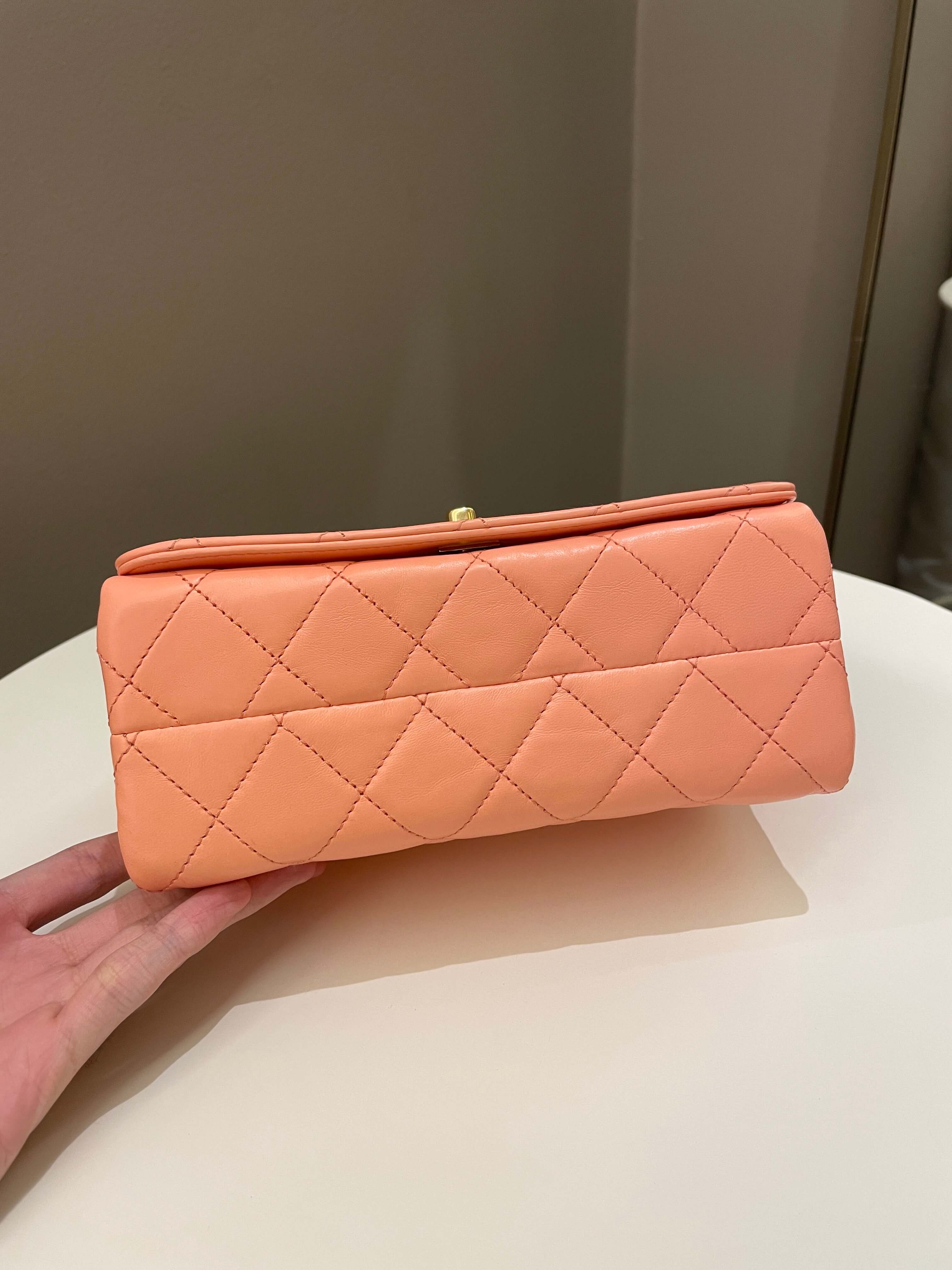 Chanel 23C Charm Chain Flap Bag Light Orange Stiff Lambskin