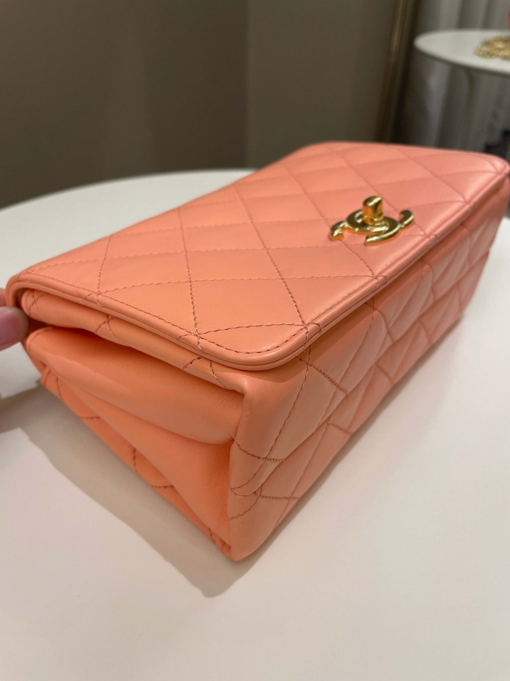 Chanel 23C Charm Chain Flap Bag Light Orange Stiff Lambskin