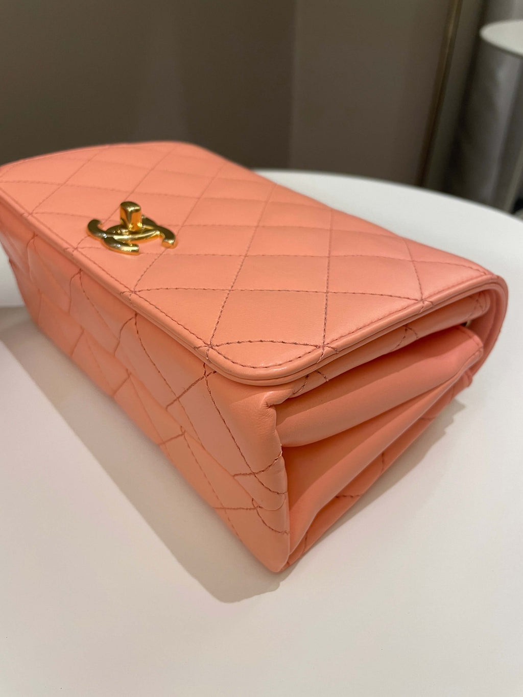 Chanel 23C Charm Chain Flap Bag Light Orange Stiff Lambskin