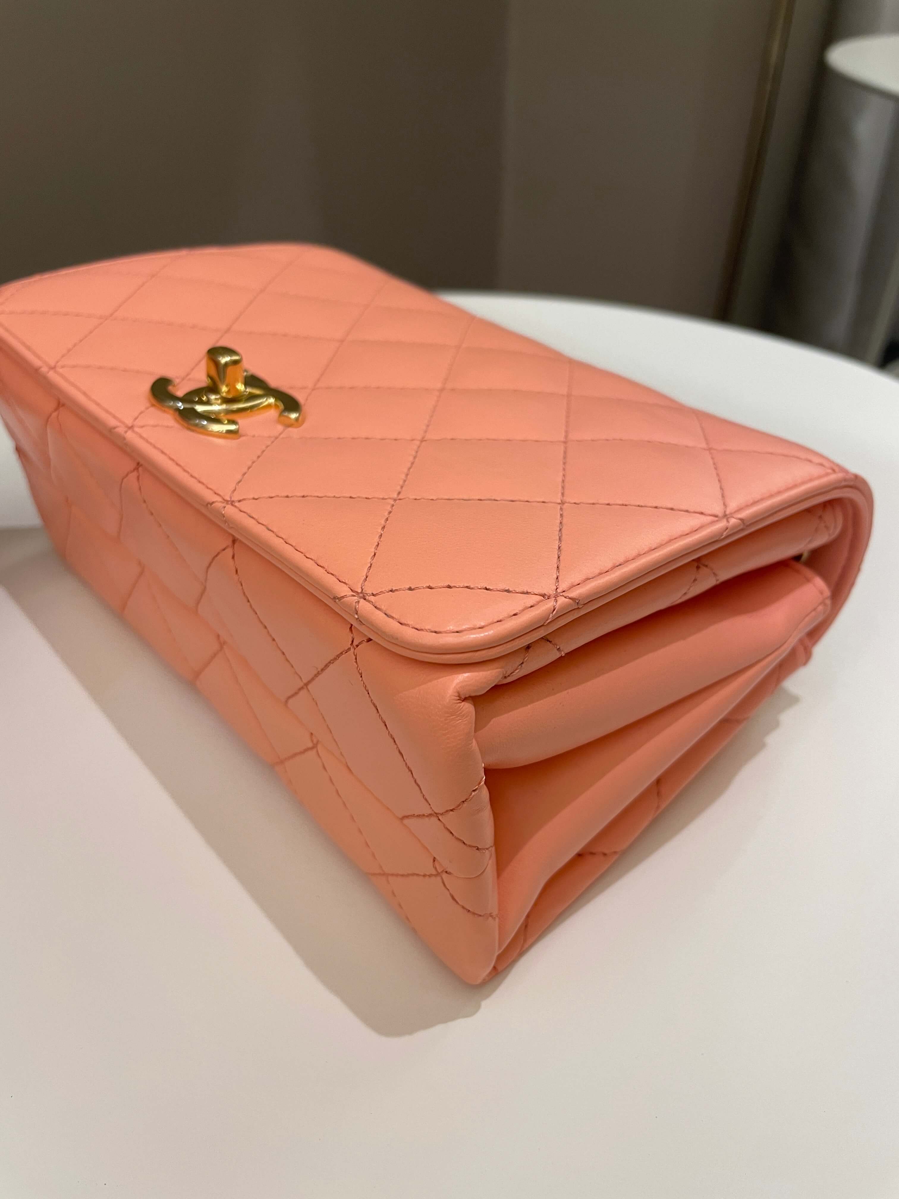 Chanel 23C Charm Chain Flap Bag Light Orange Stiff Lambskin