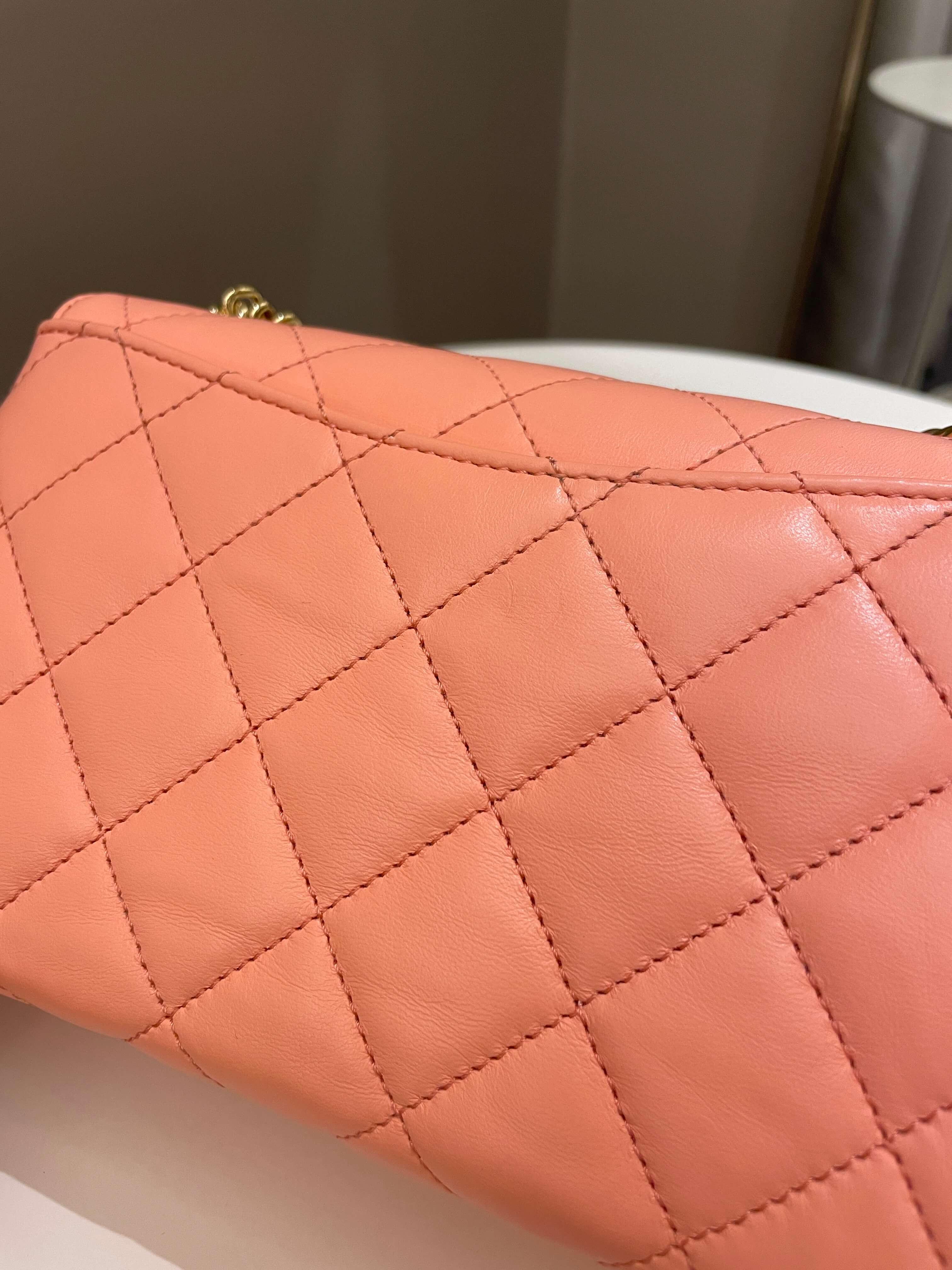 Chanel 23C Charm Chain Flap Bag Light Orange Stiff Lambskin