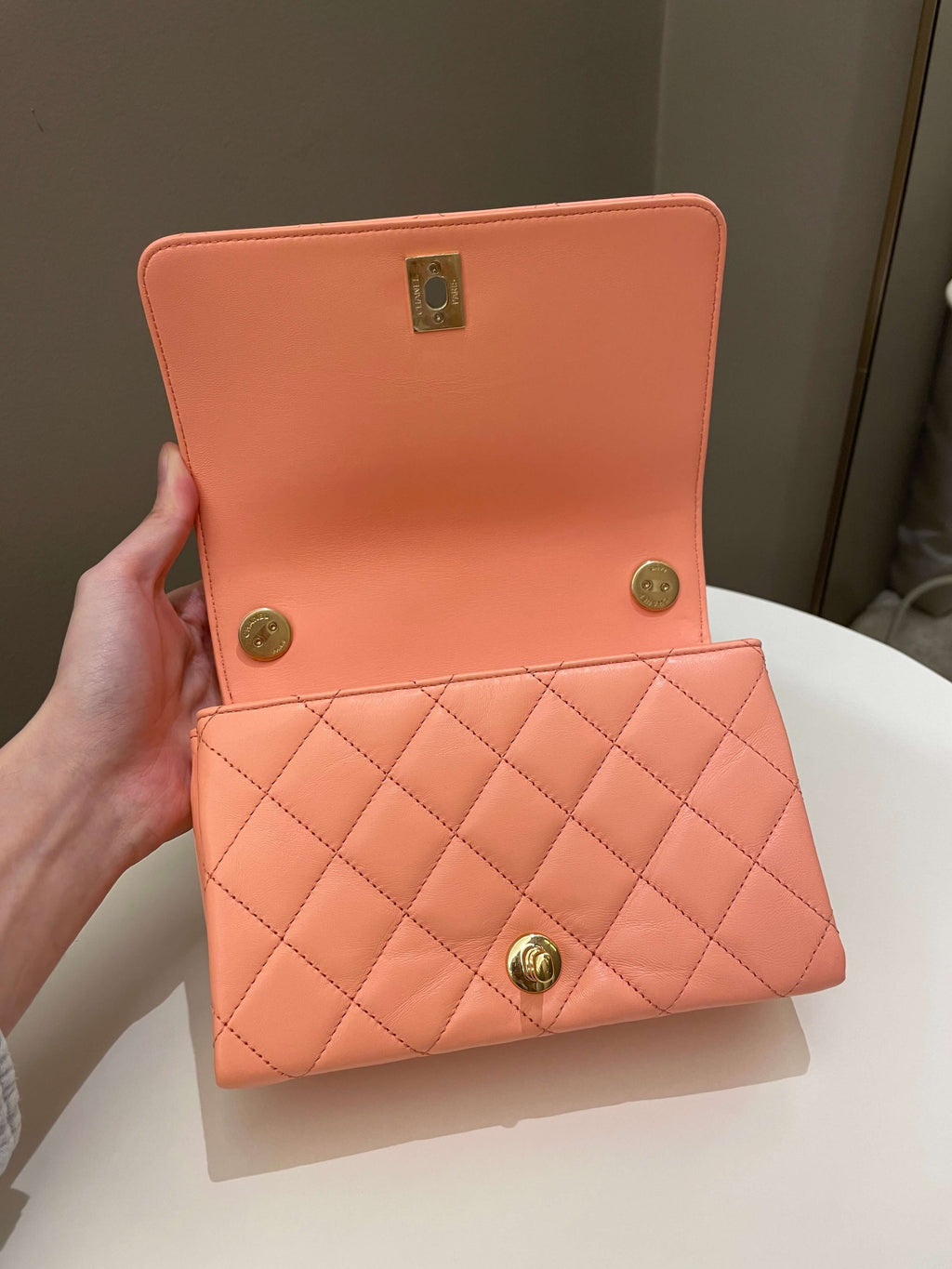 Chanel 23C Charm Chain Flap Bag Light Orange Stiff Lambskin