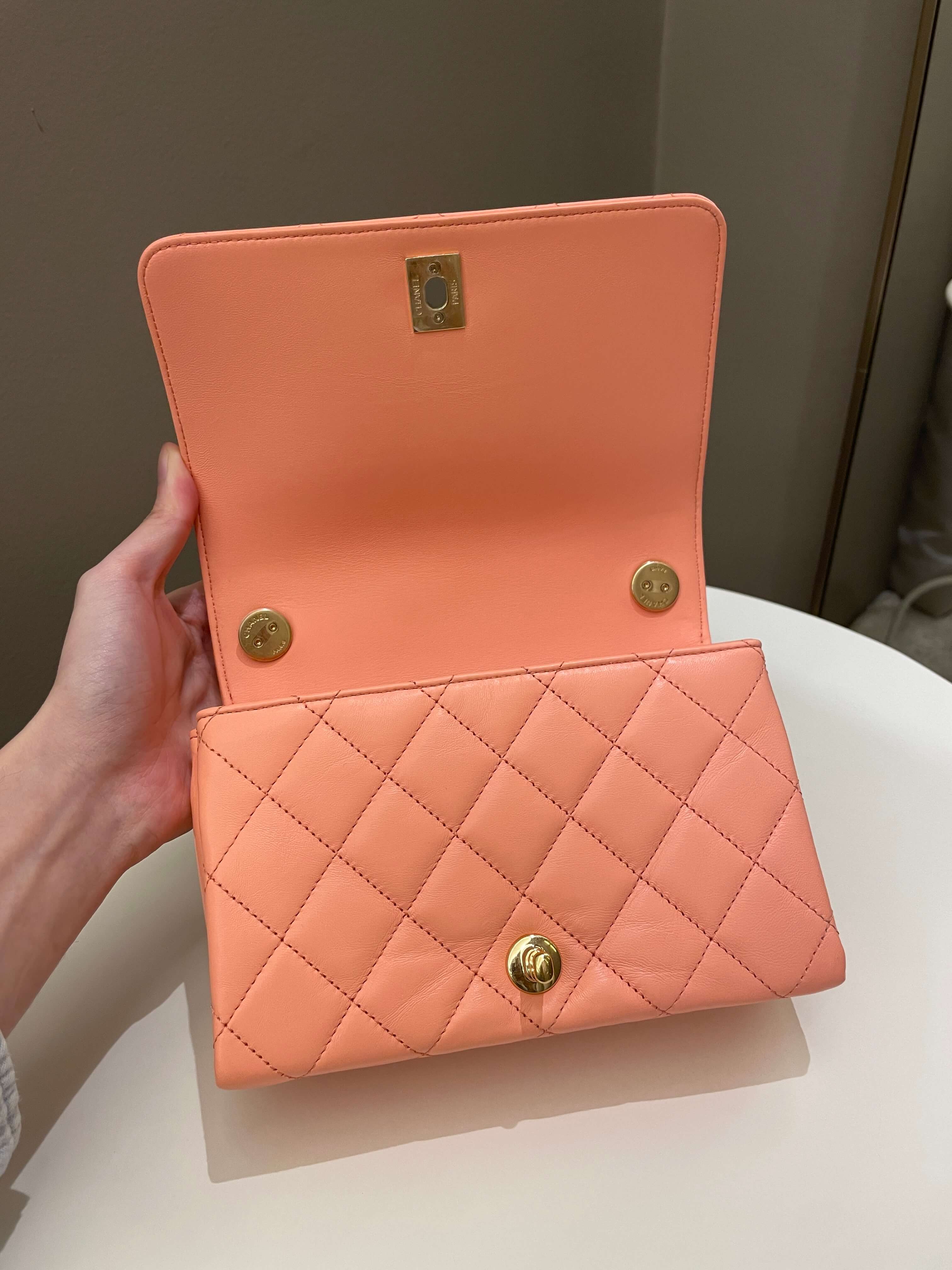 Chanel 23C Charm Chain Flap Bag Light Orange Stiff Lambskin