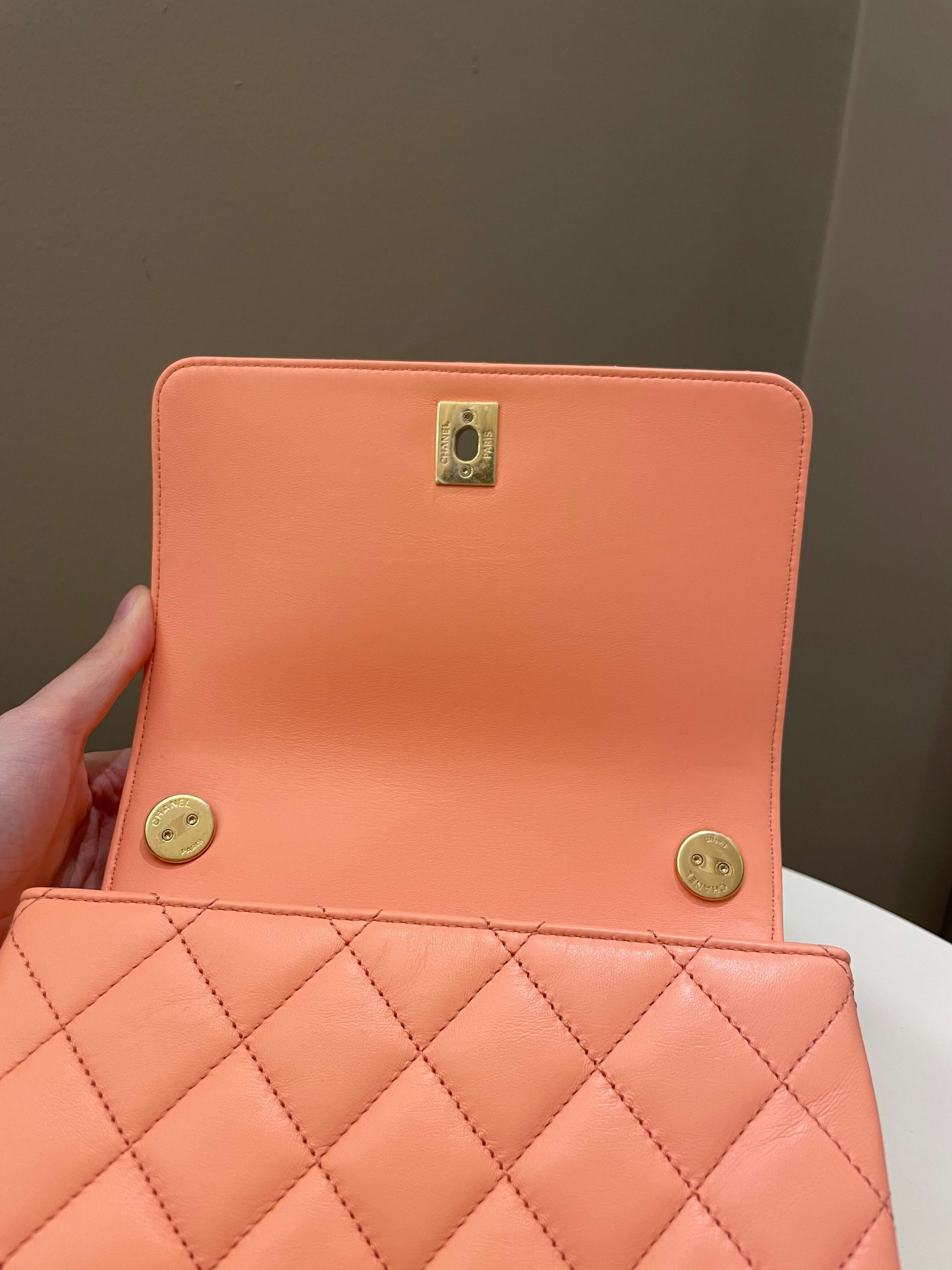 Chanel 23C Charm Chain Flap Bag Light Orange Stiff Lambskin