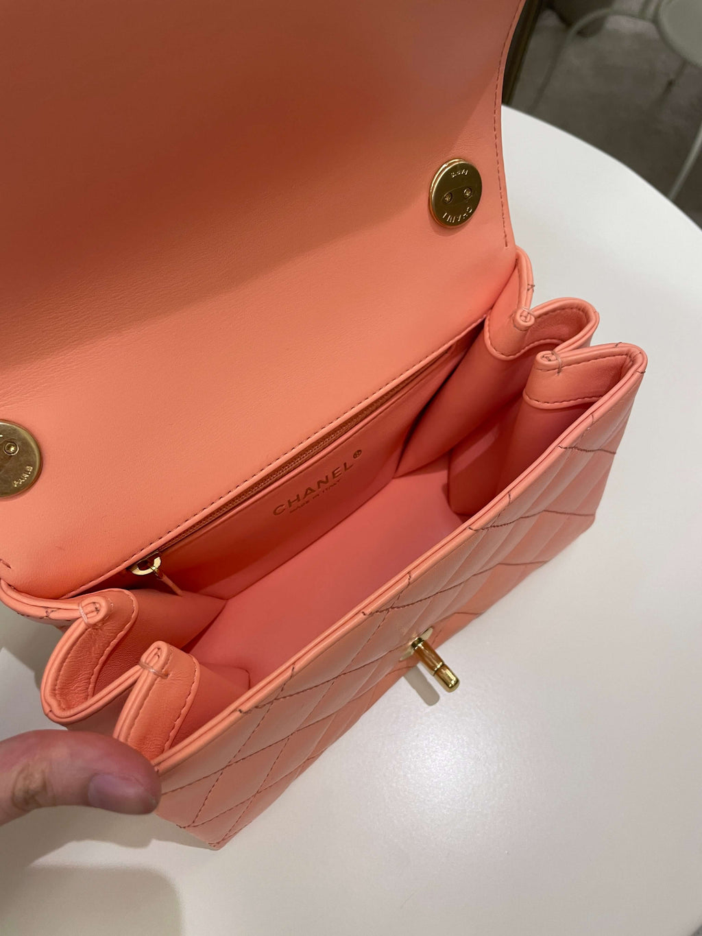 Chanel 23C Charm Chain Flap Bag Light Orange Stiff Lambskin