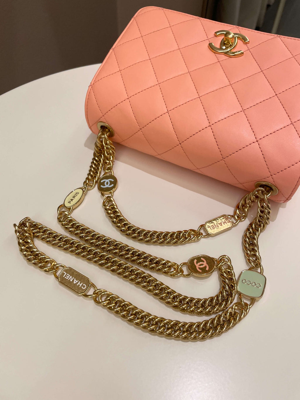 Chanel 23C Charm Chain Flap Bag Light Orange Stiff Lambskin