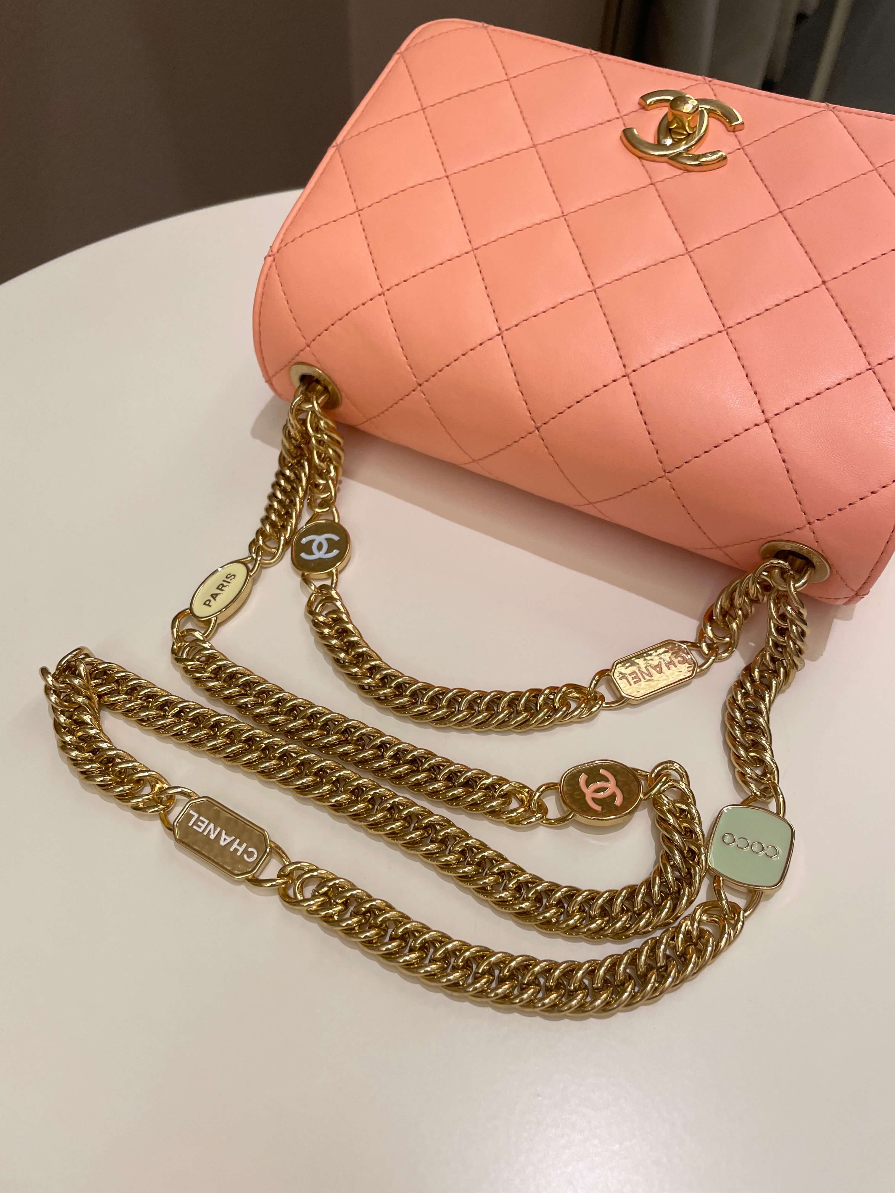 Chanel 23C Charm Chain Flap Bag Light Orange Stiff Lambskin