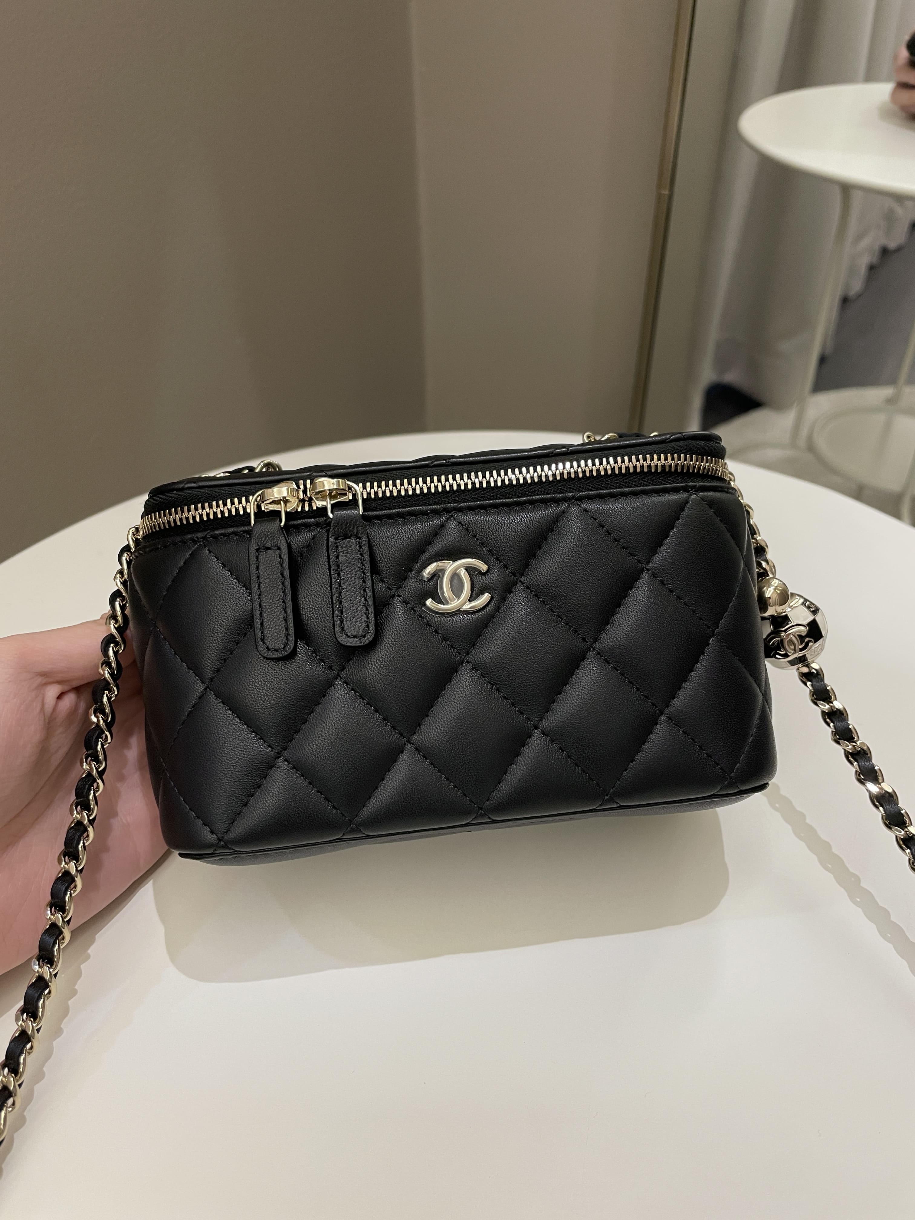 Chanel 23C Quilted Pearl Crush Vanity Rectangular Black Lambskin