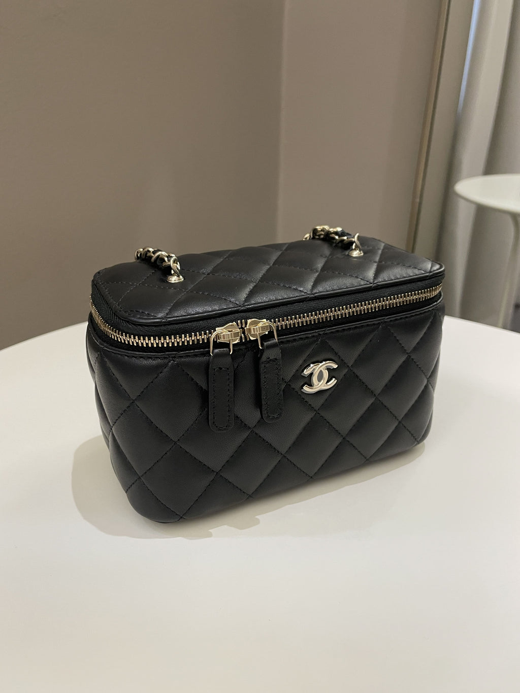 Chanel 23C Quilted Pearl Crush Vanity Rectangular Black Lambskin