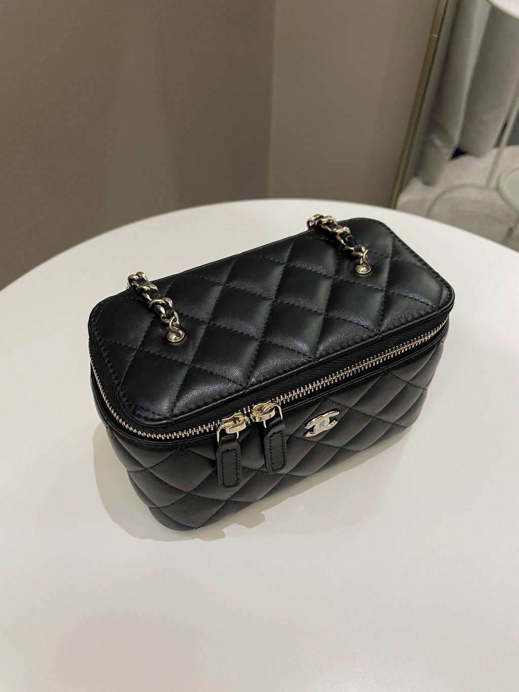 Chanel 23C Quilted Pearl Crush Vanity Rectangular Black Lambskin