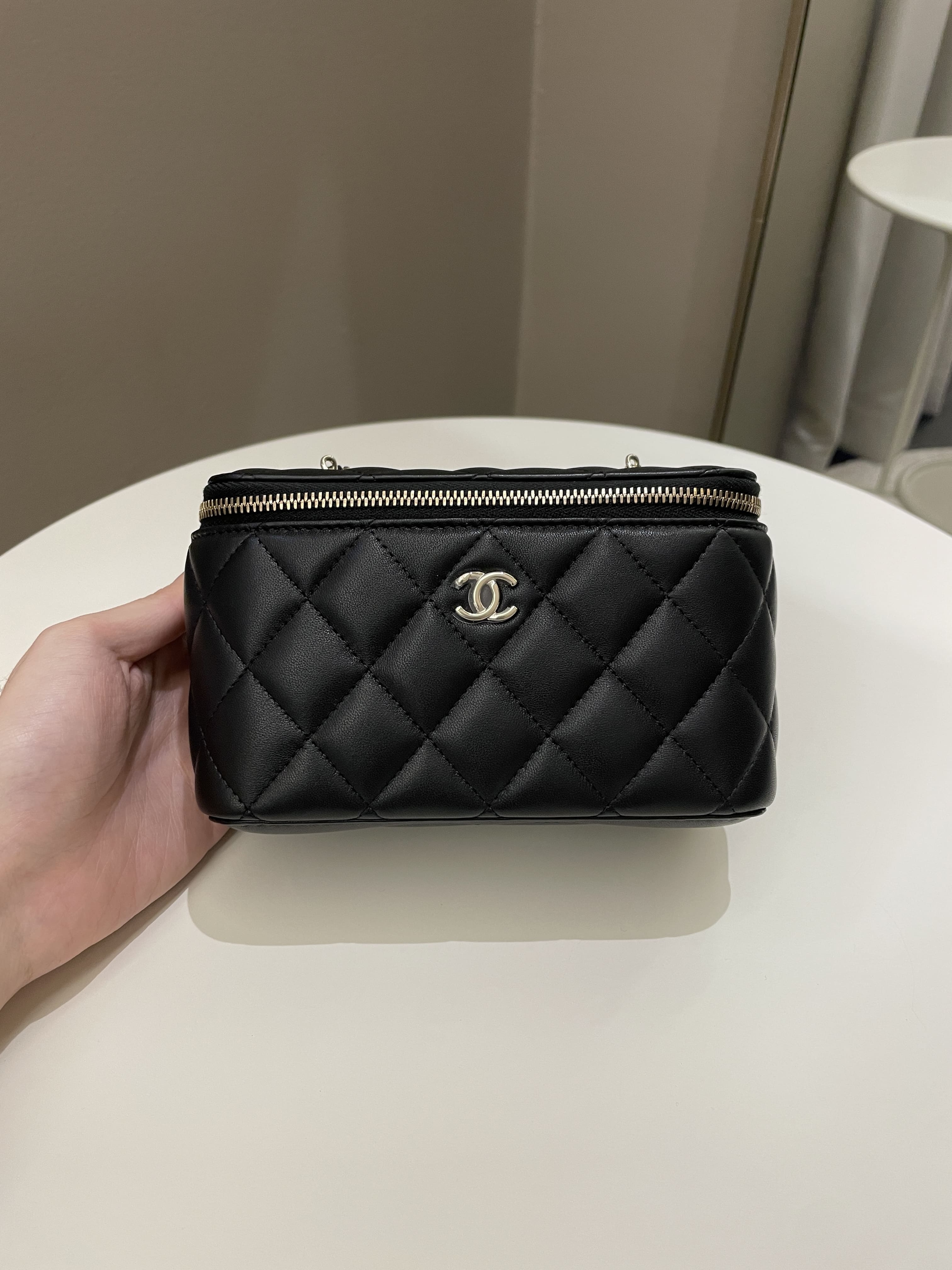 Chanel 23C Quilted Pearl Crush Vanity Rectangular Black Lambskin