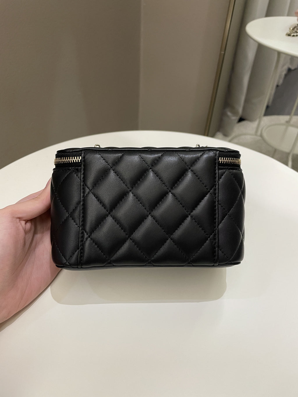 Chanel 23C Quilted Pearl Crush Vanity Rectangular Black Lambskin
