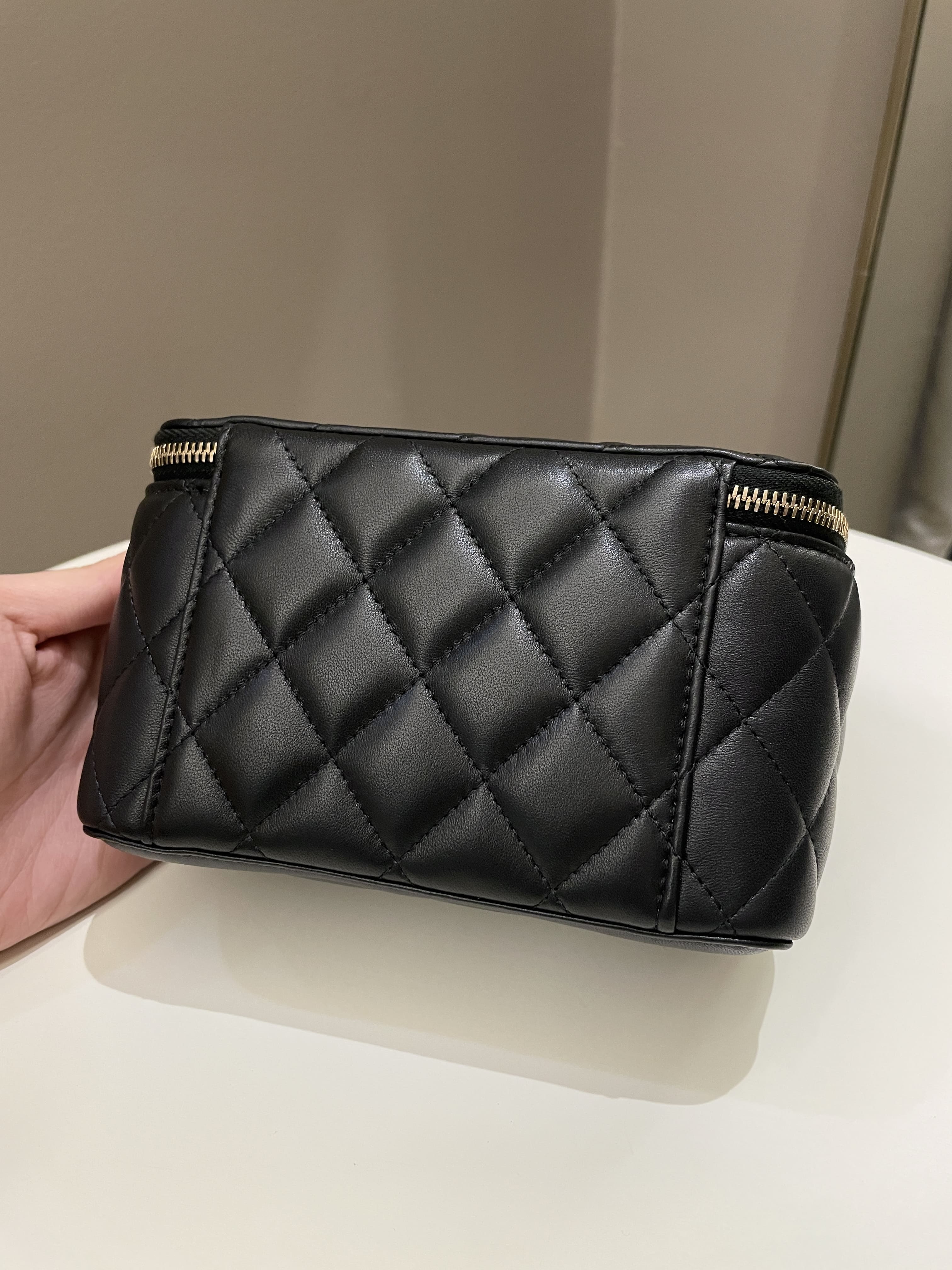 Chanel 23C Quilted Pearl Crush Vanity Rectangular Black Lambskin