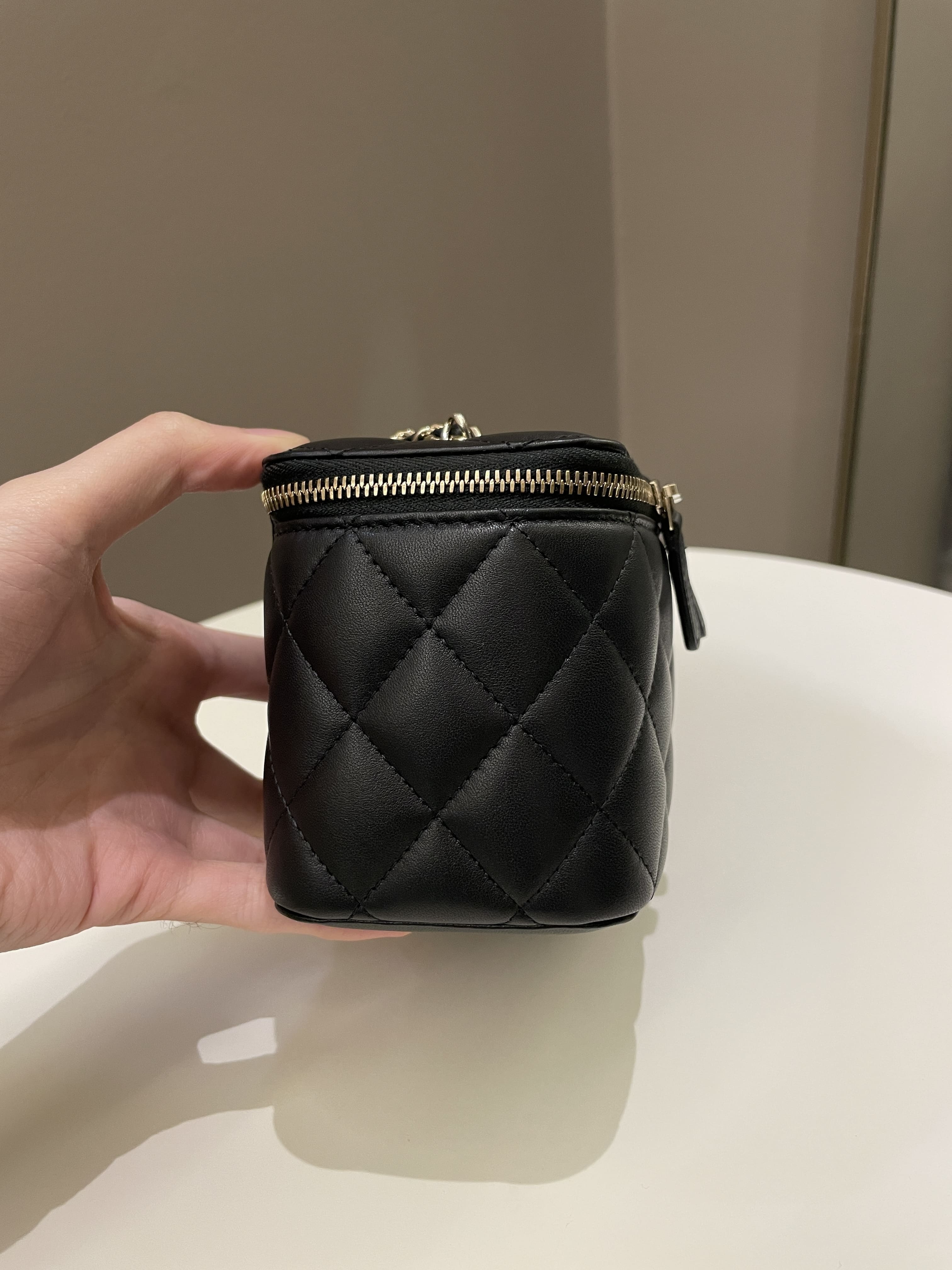 Chanel 23C Quilted Pearl Crush Vanity Rectangular Black Lambskin