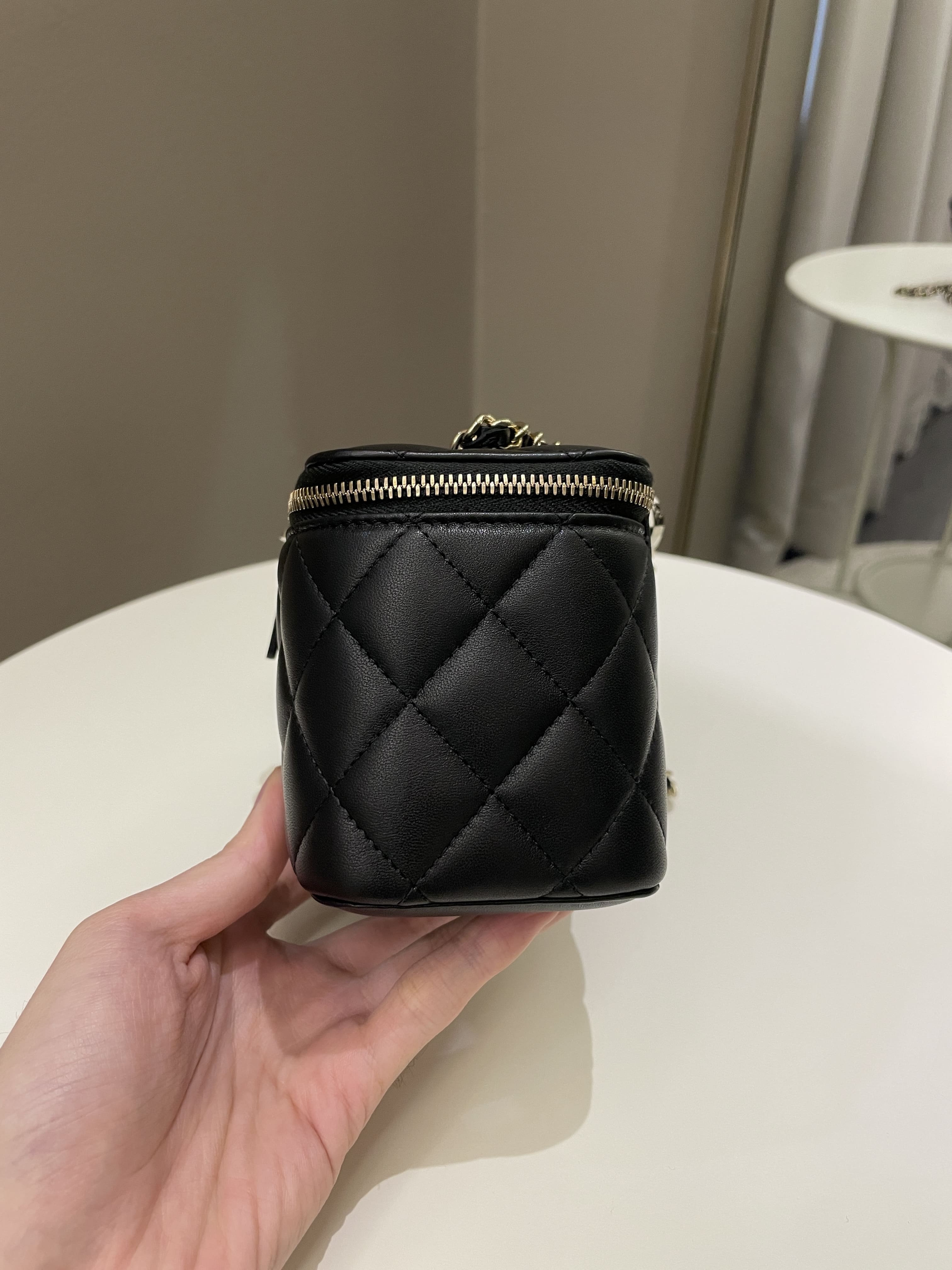 Chanel 23C Quilted Pearl Crush Vanity Rectangular Black Lambskin
