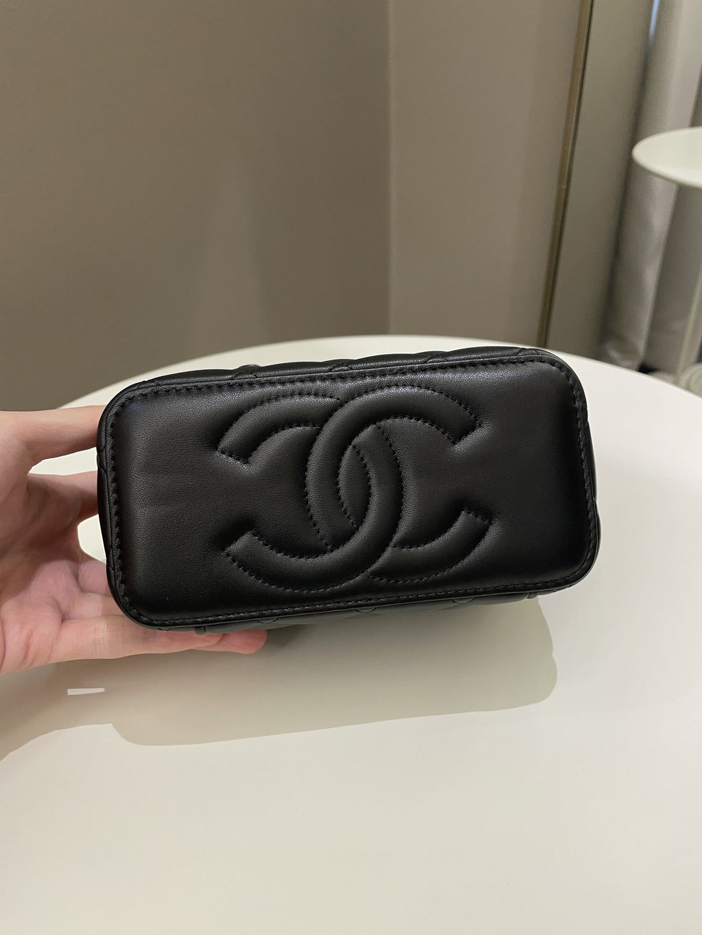 Chanel 23C Quilted Pearl Crush Vanity Rectangular Black Lambskin