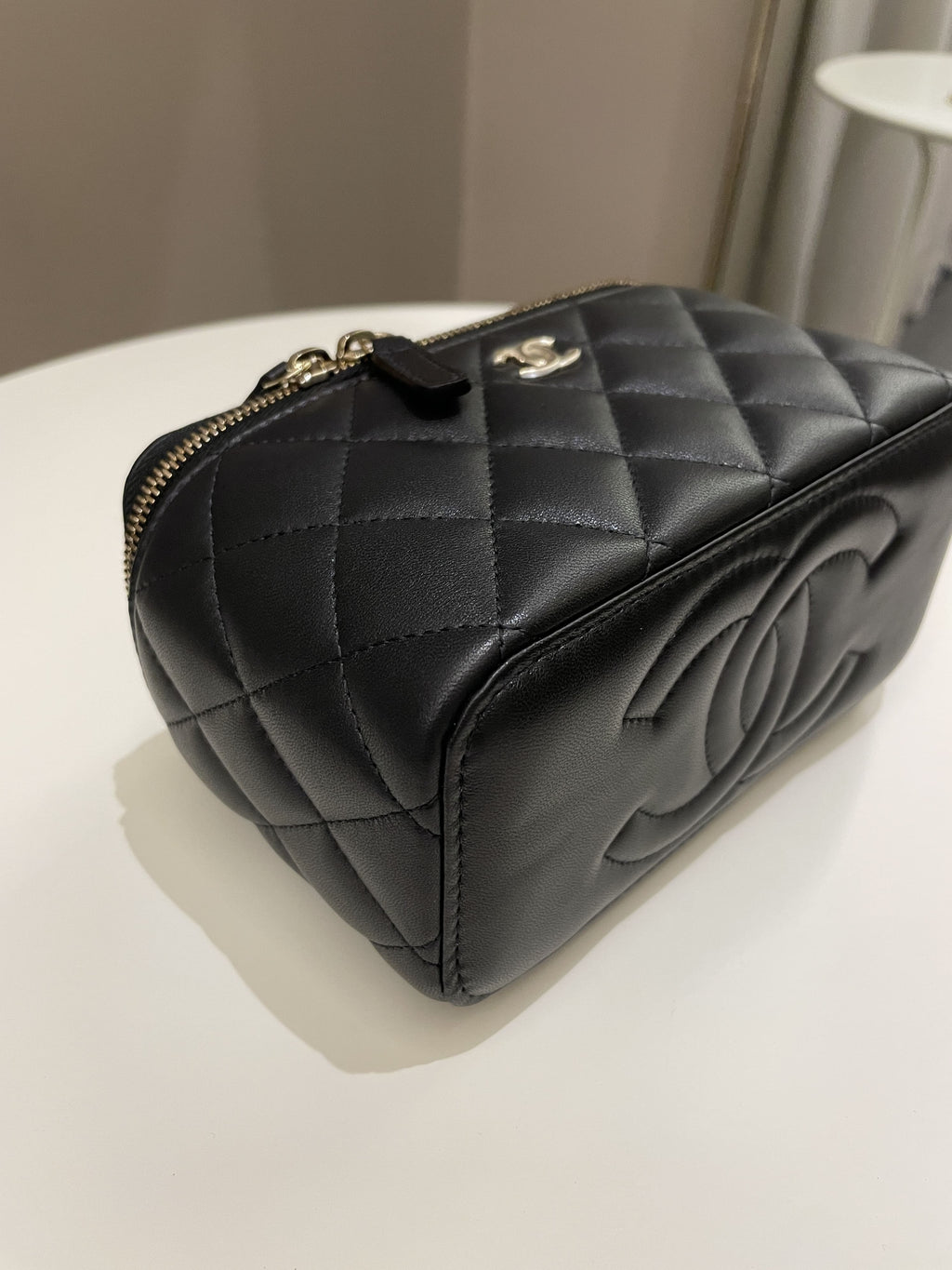 Chanel 23C Quilted Pearl Crush Vanity Rectangular Black Lambskin