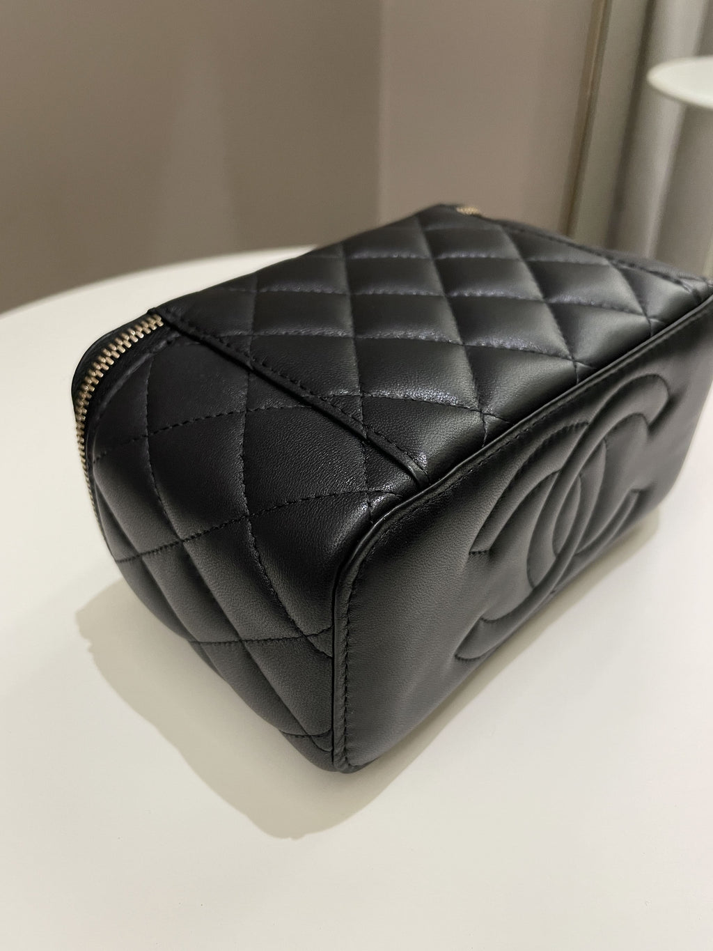Chanel 23C Quilted Pearl Crush Vanity Rectangular Black Lambskin