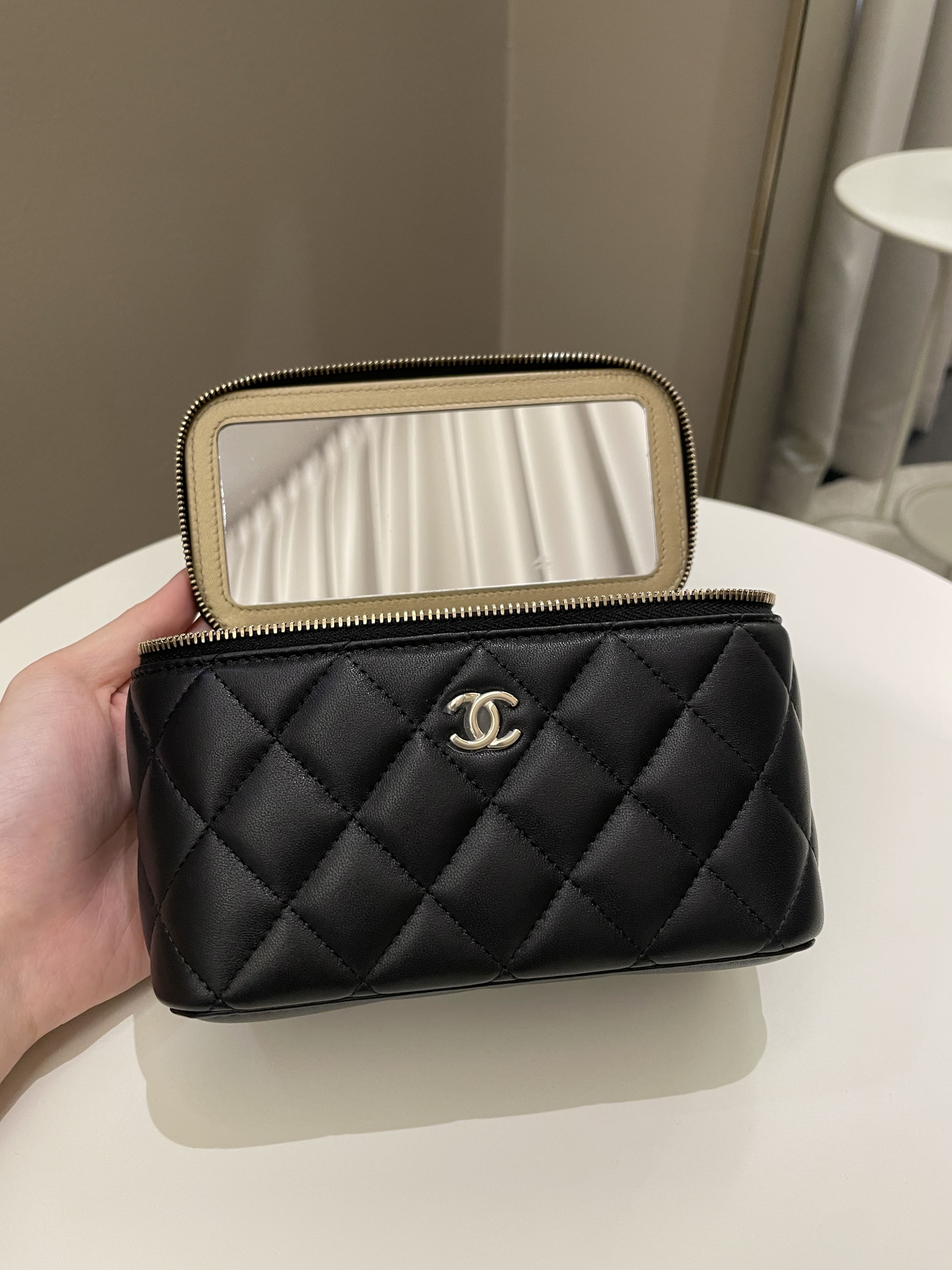 Chanel 23C Quilted Pearl Crush Vanity Rectangular Black Lambskin