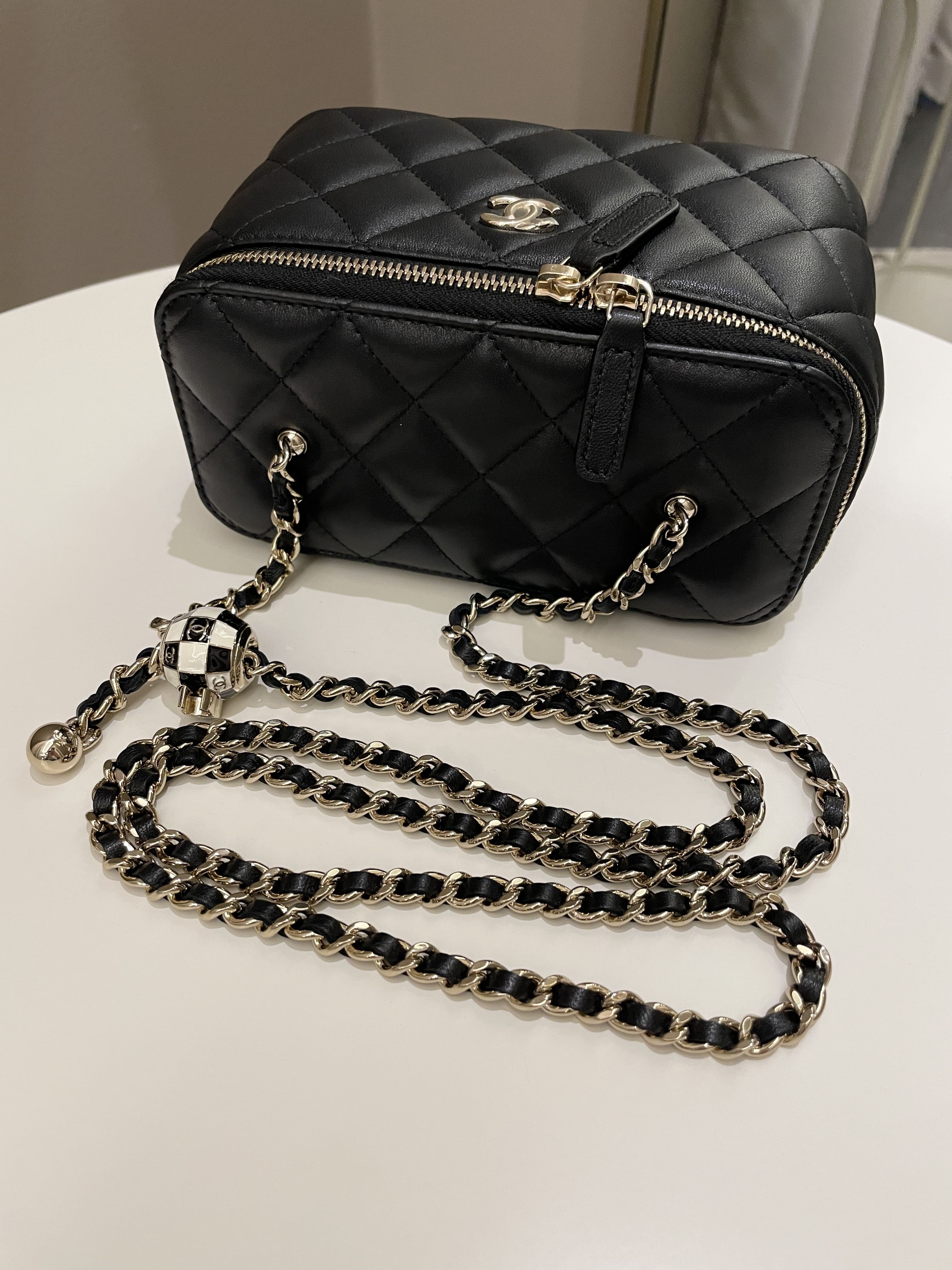 Chanel 23C Quilted Pearl Crush Vanity Rectangular Black Lambskin