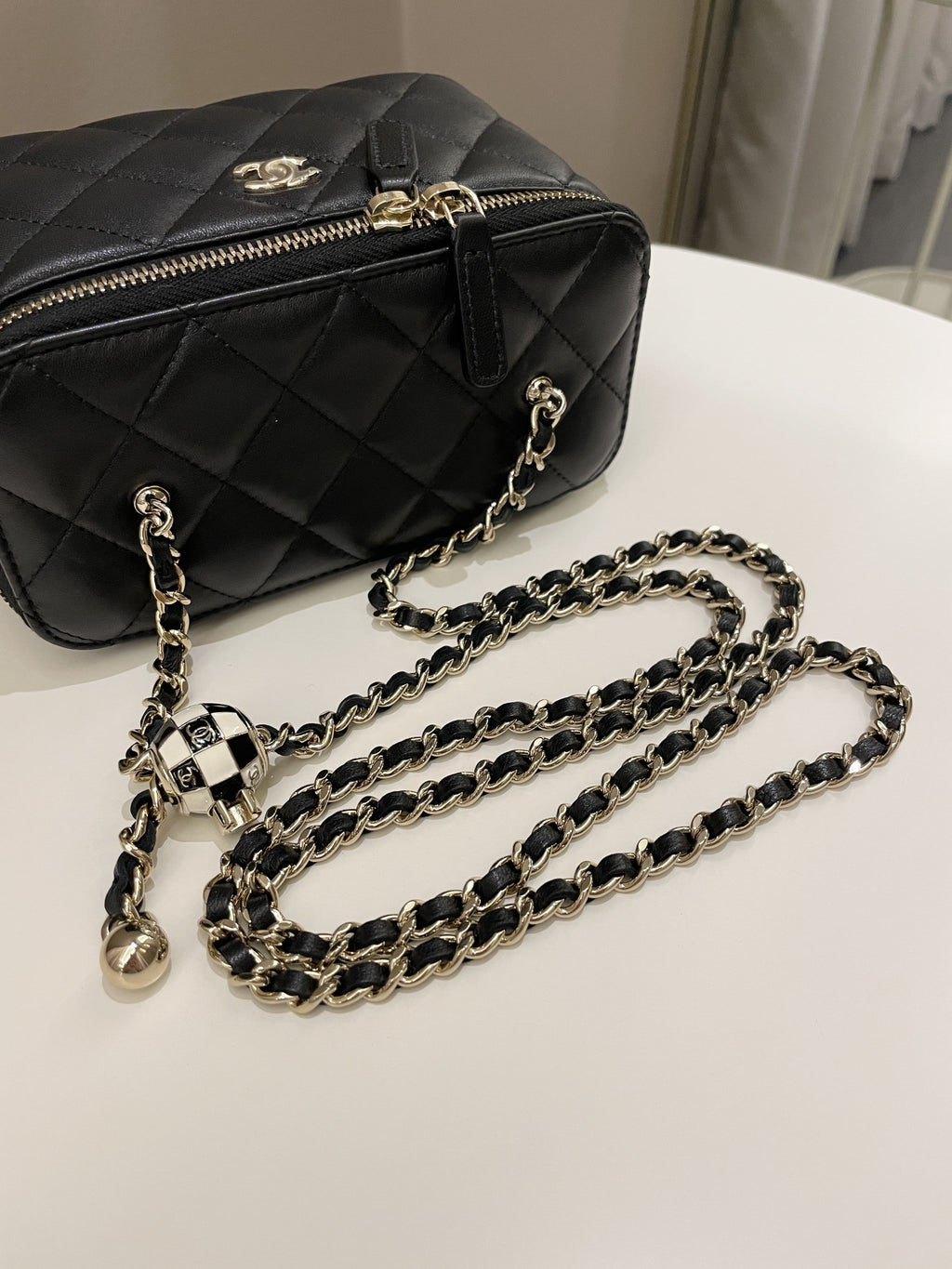 Chanel 23C Quilted Pearl Crush Vanity Rectangular Black Lambskin