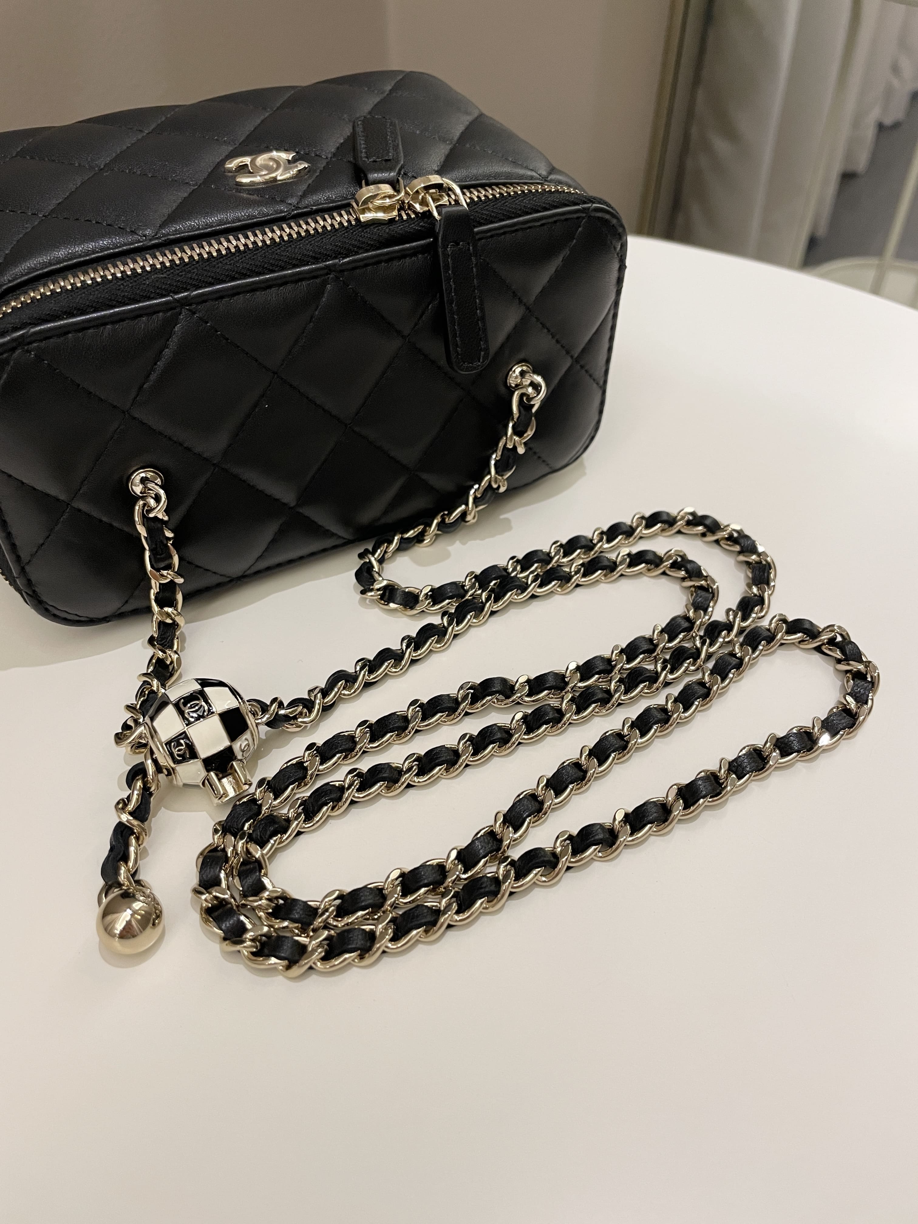 Chanel 23C Quilted Pearl Crush Vanity Rectangular Black Lambskin