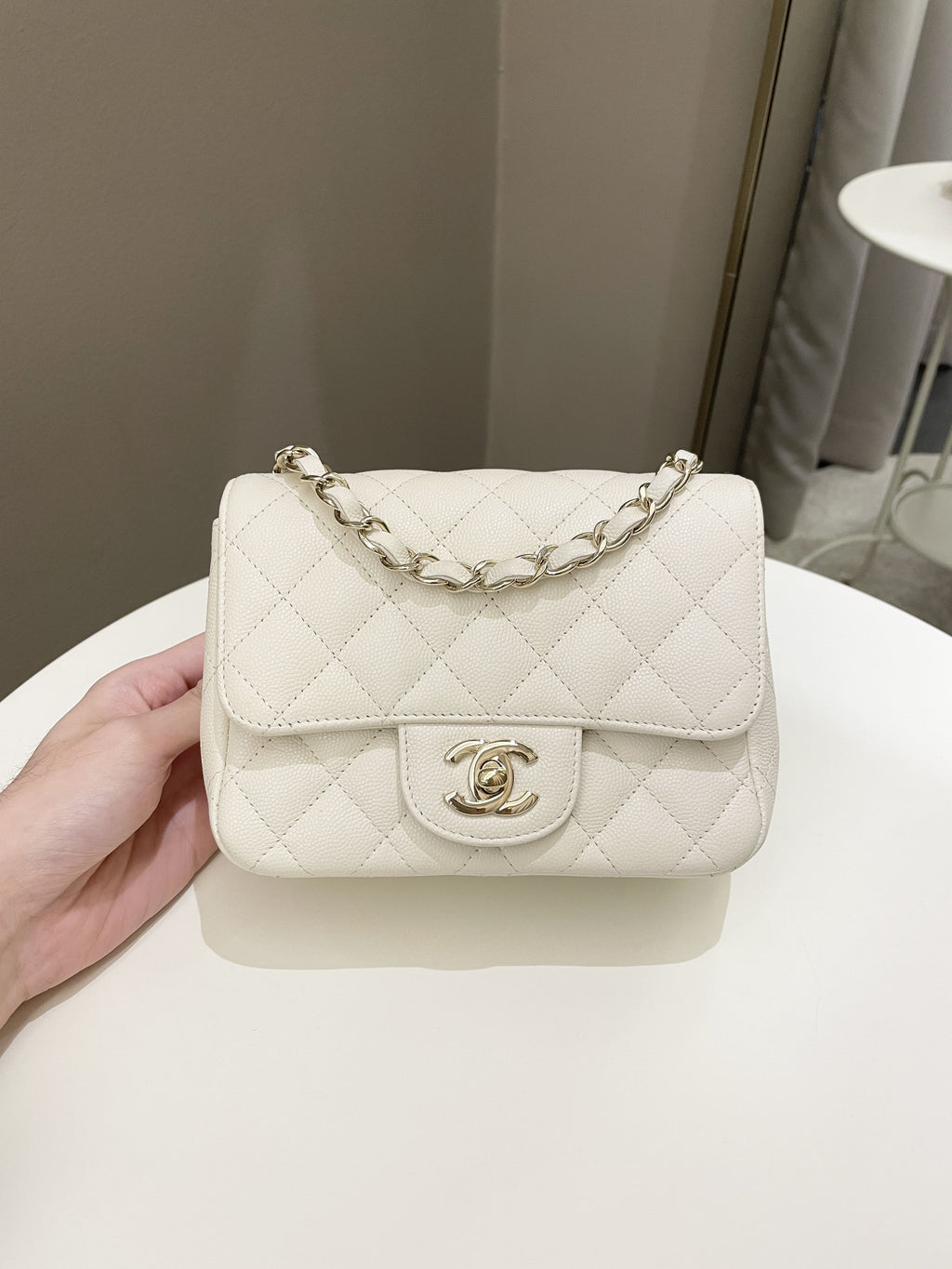 Chanel Classic Quilted Mini Square Ivory Caviar