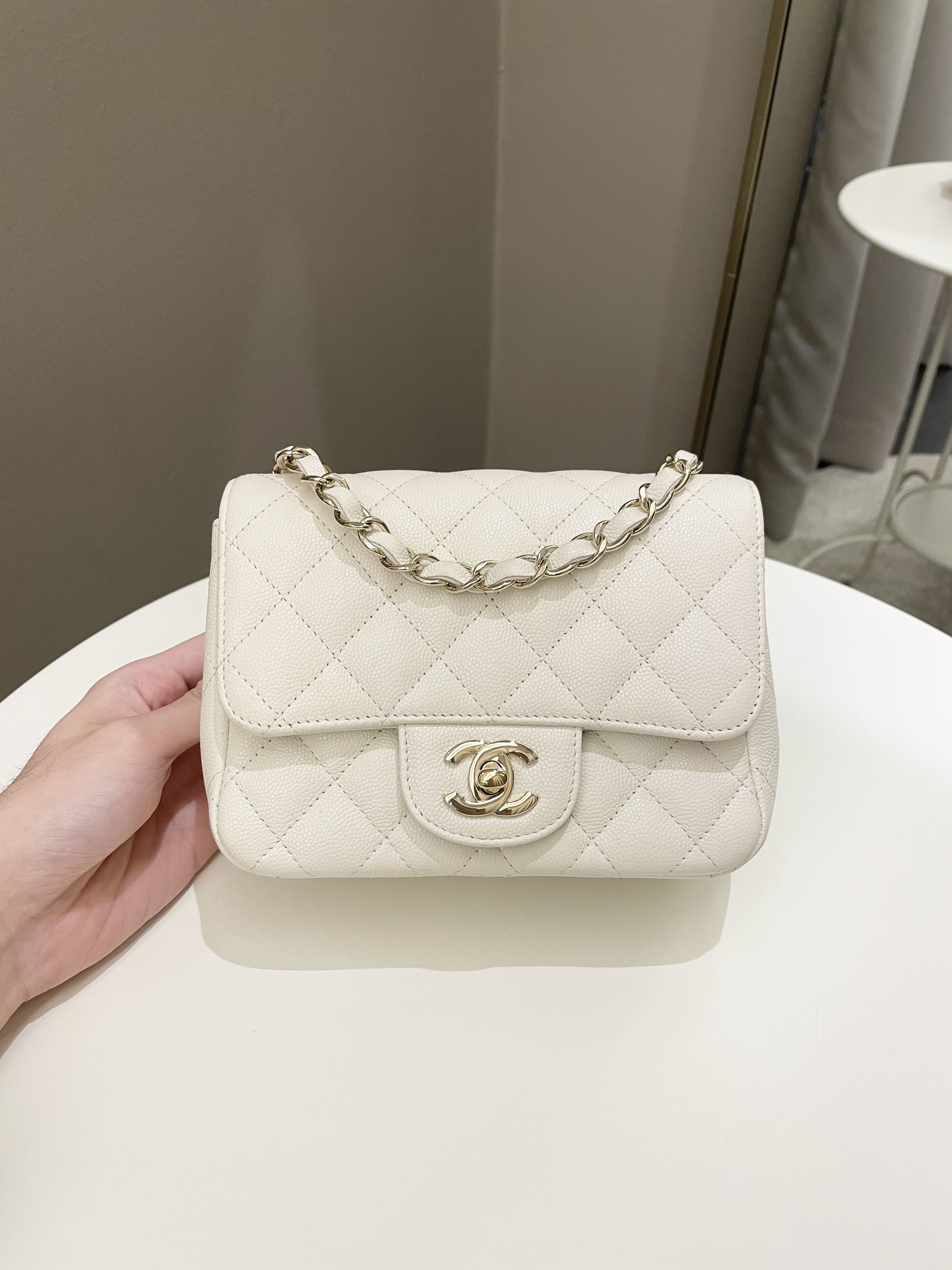 Chanel Classic Quilted Mini Square Ivory Caviar