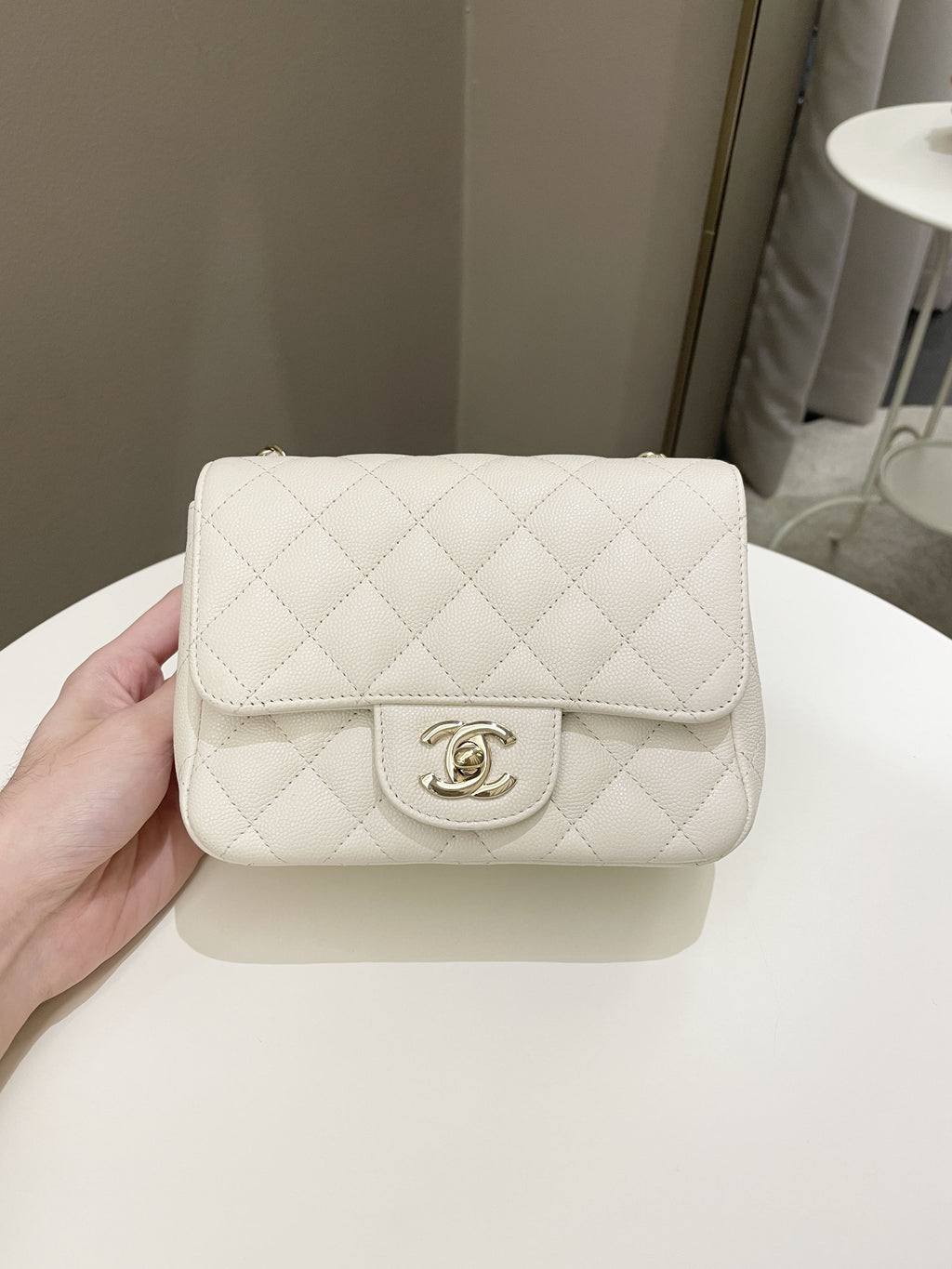 Chanel Classic Quilted Mini Square Ivory Caviar