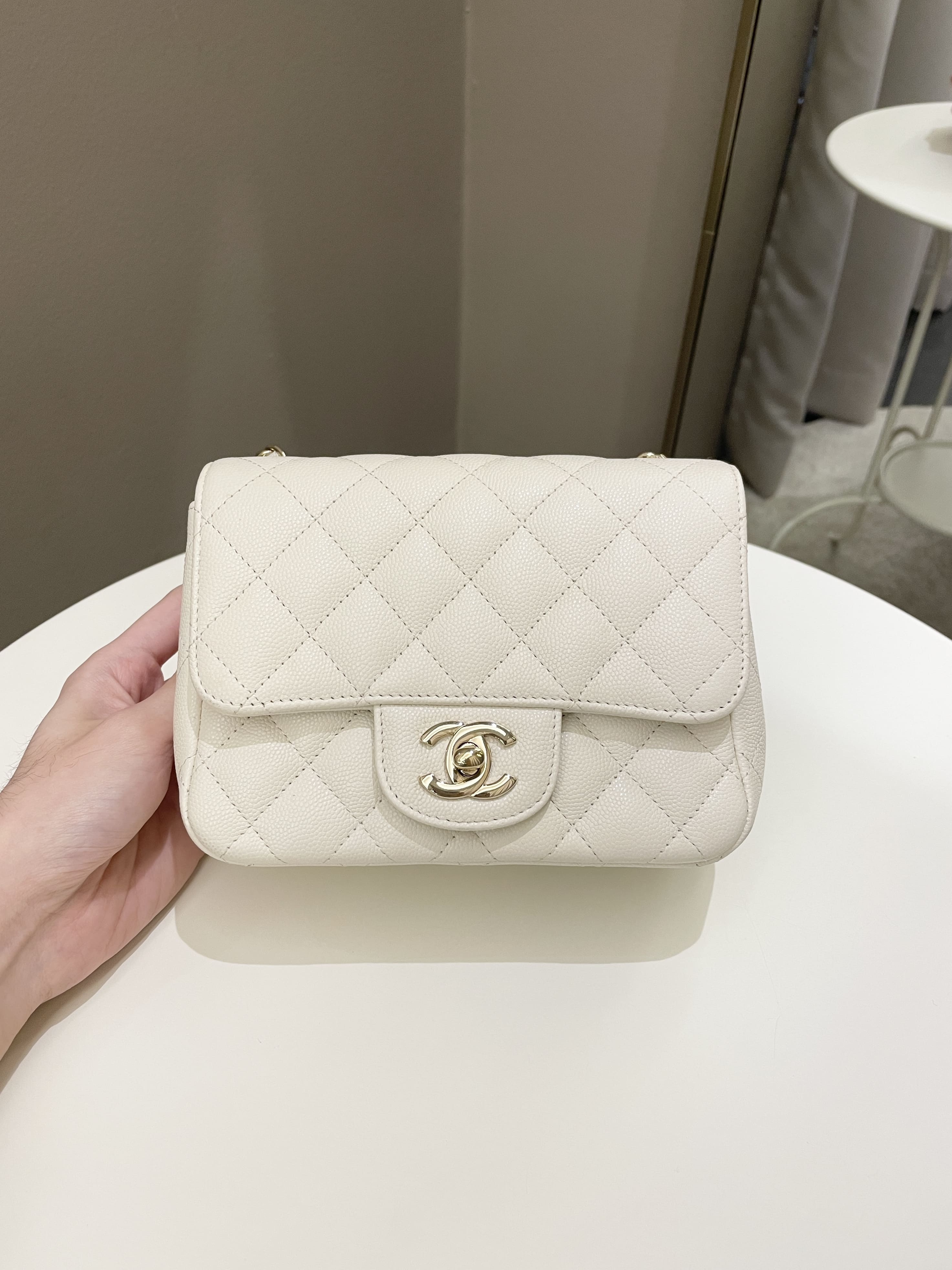 Chanel Classic Quilted Mini Square Ivory Caviar