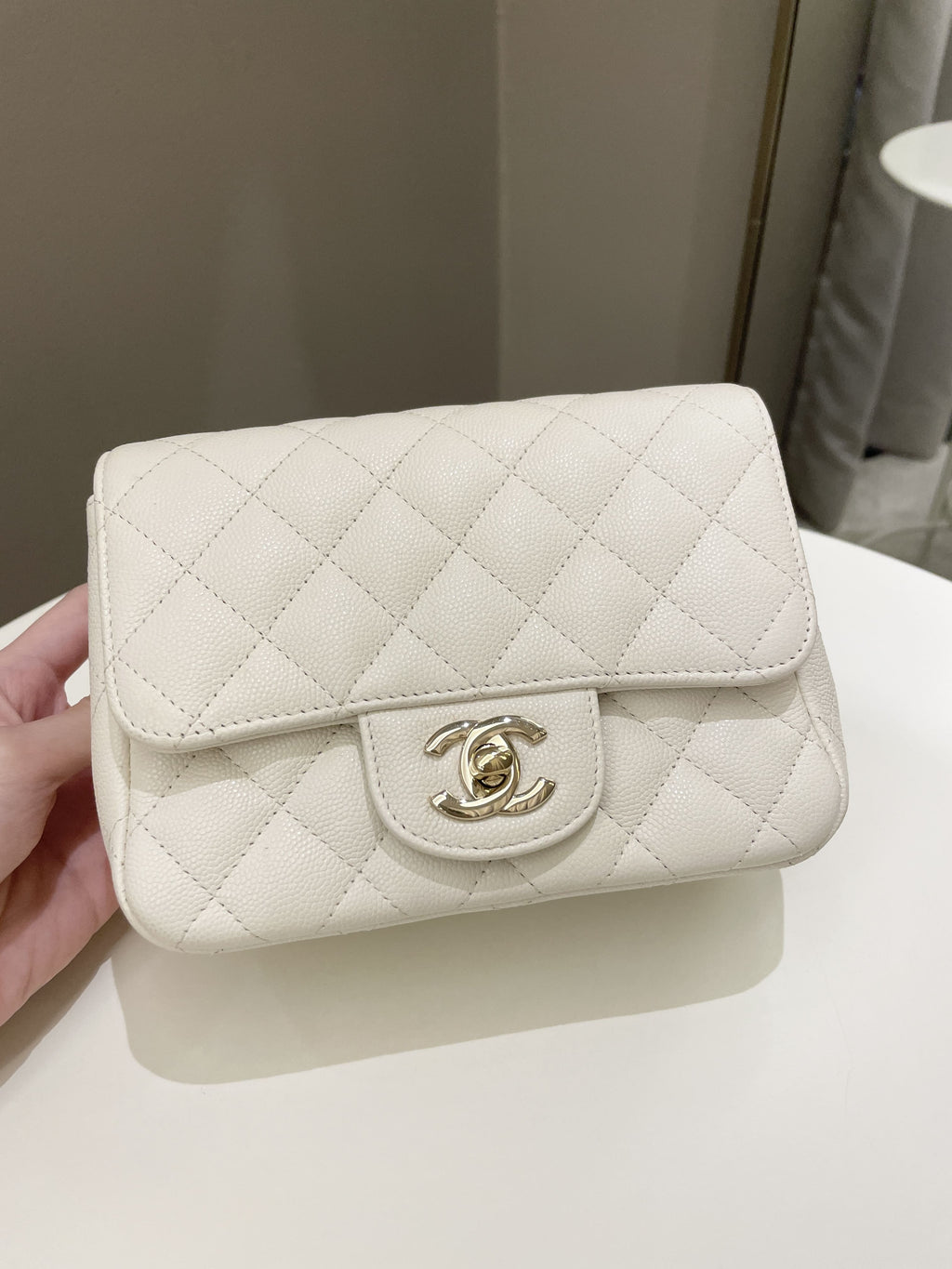Chanel Classic Quilted Mini Square Ivory Caviar
