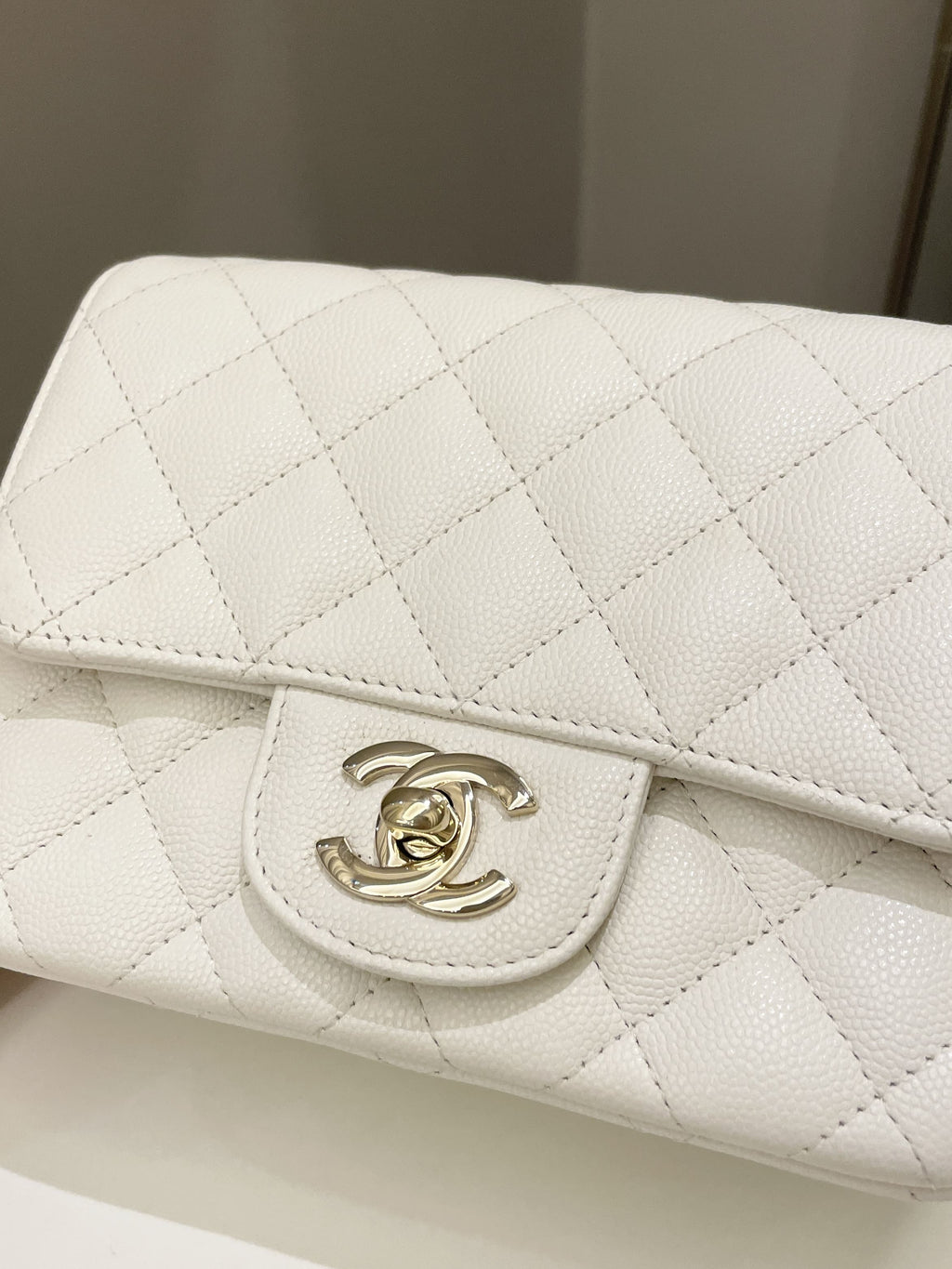 Chanel Classic Quilted Mini Square Ivory Caviar