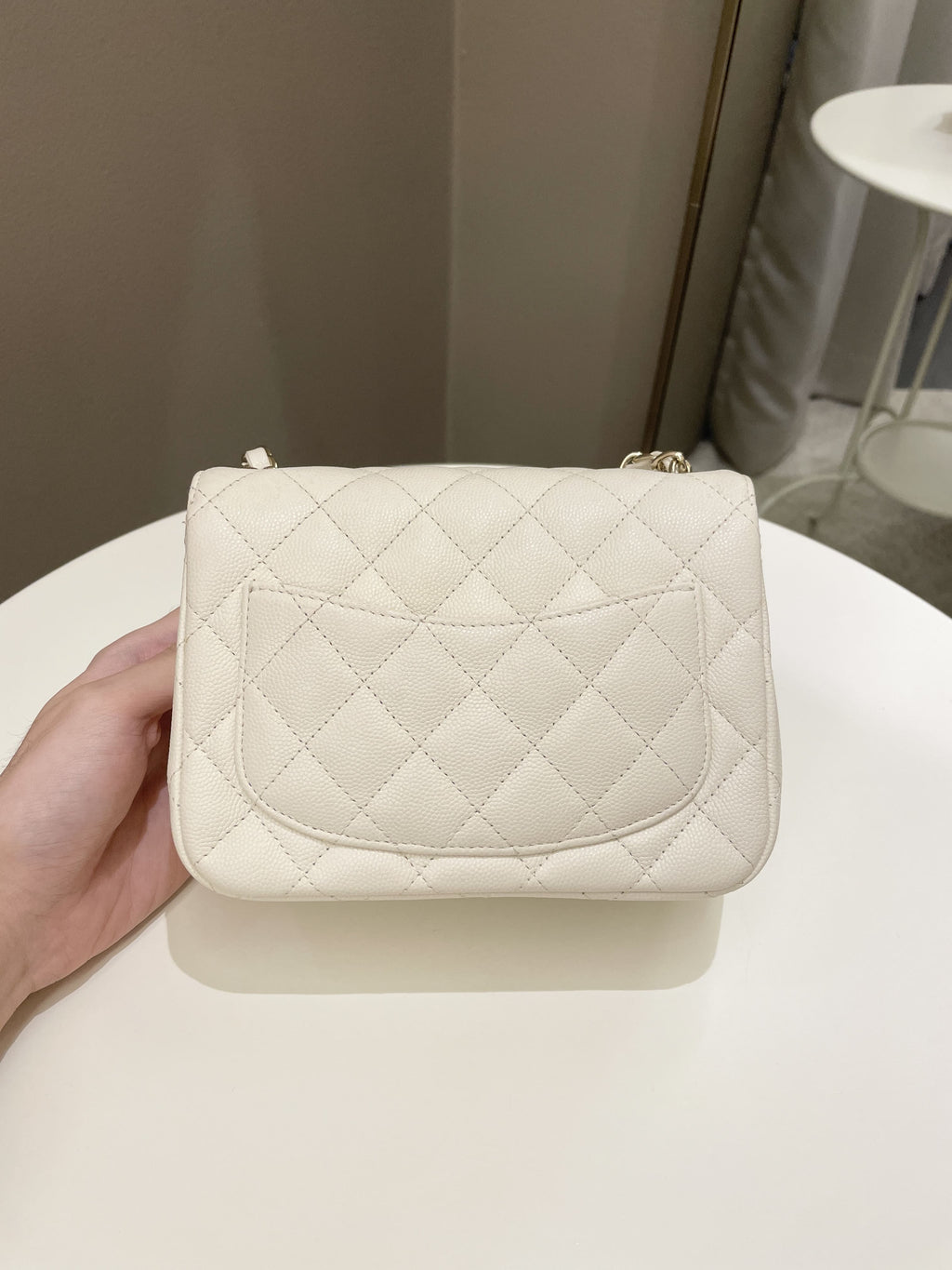 Chanel Classic Quilted Mini Square Ivory Caviar