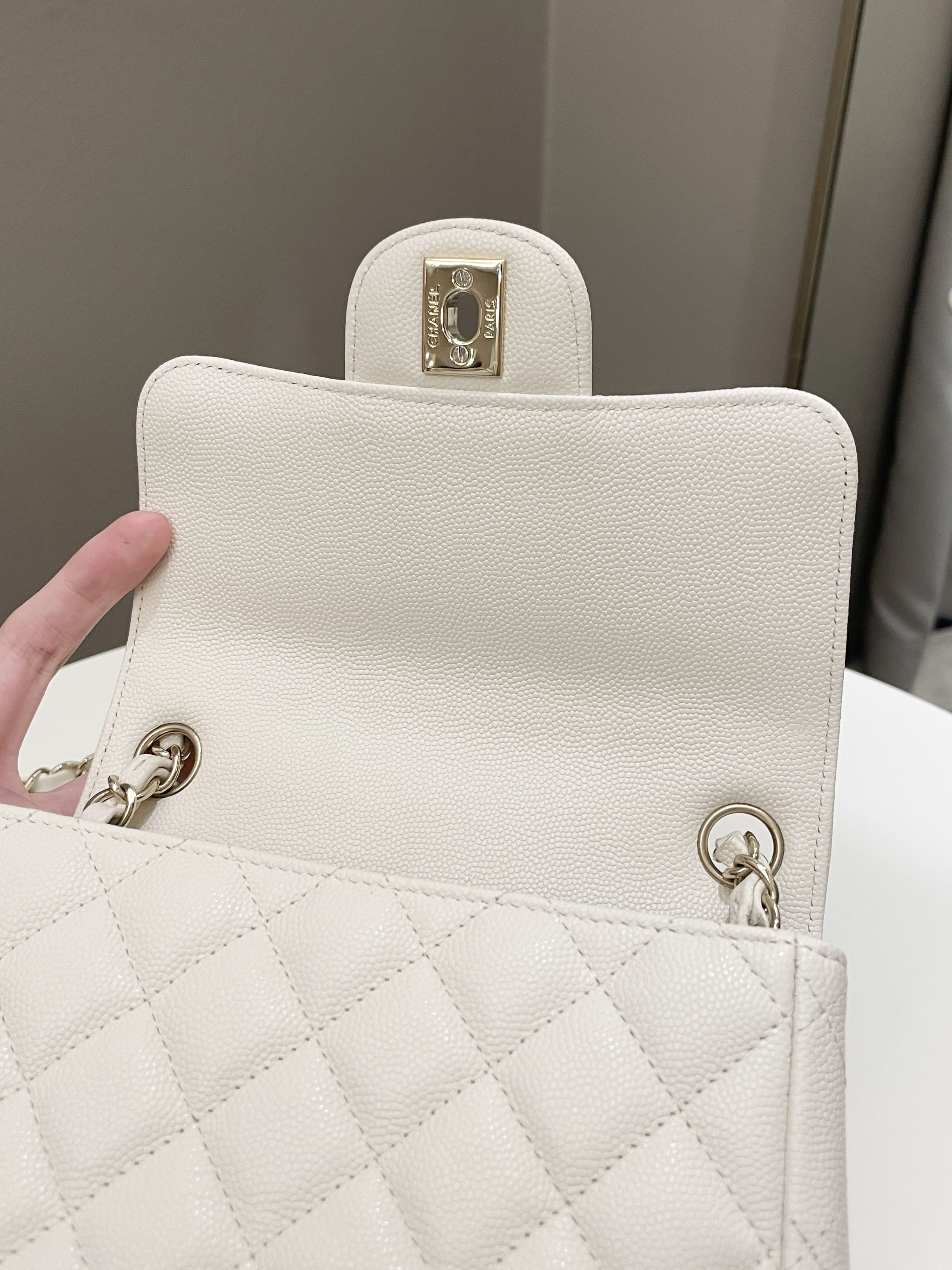 Chanel Classic Quilted Mini Square Ivory Caviar