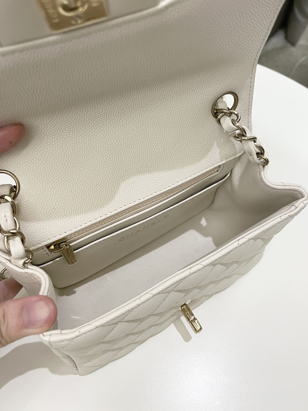 Chanel Classic Quilted Mini Square Ivory Caviar