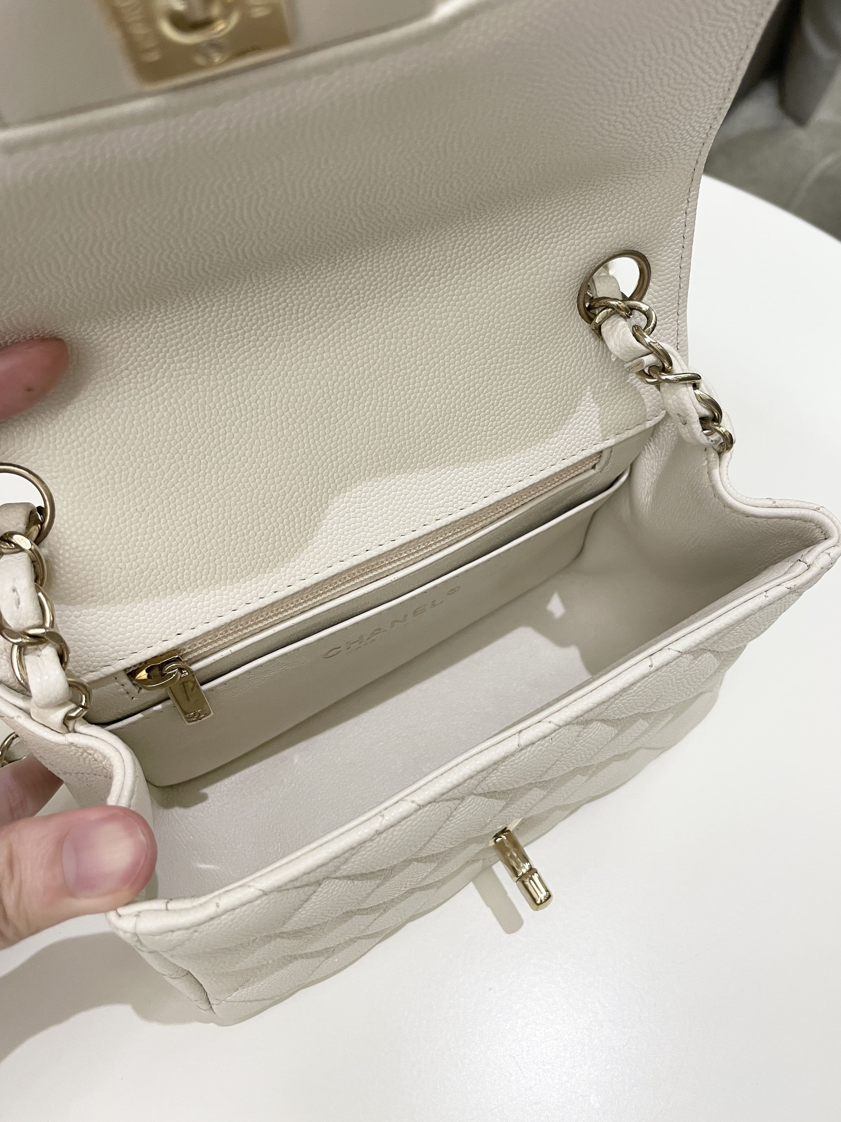 Chanel Classic Quilted Mini Square Ivory Caviar
