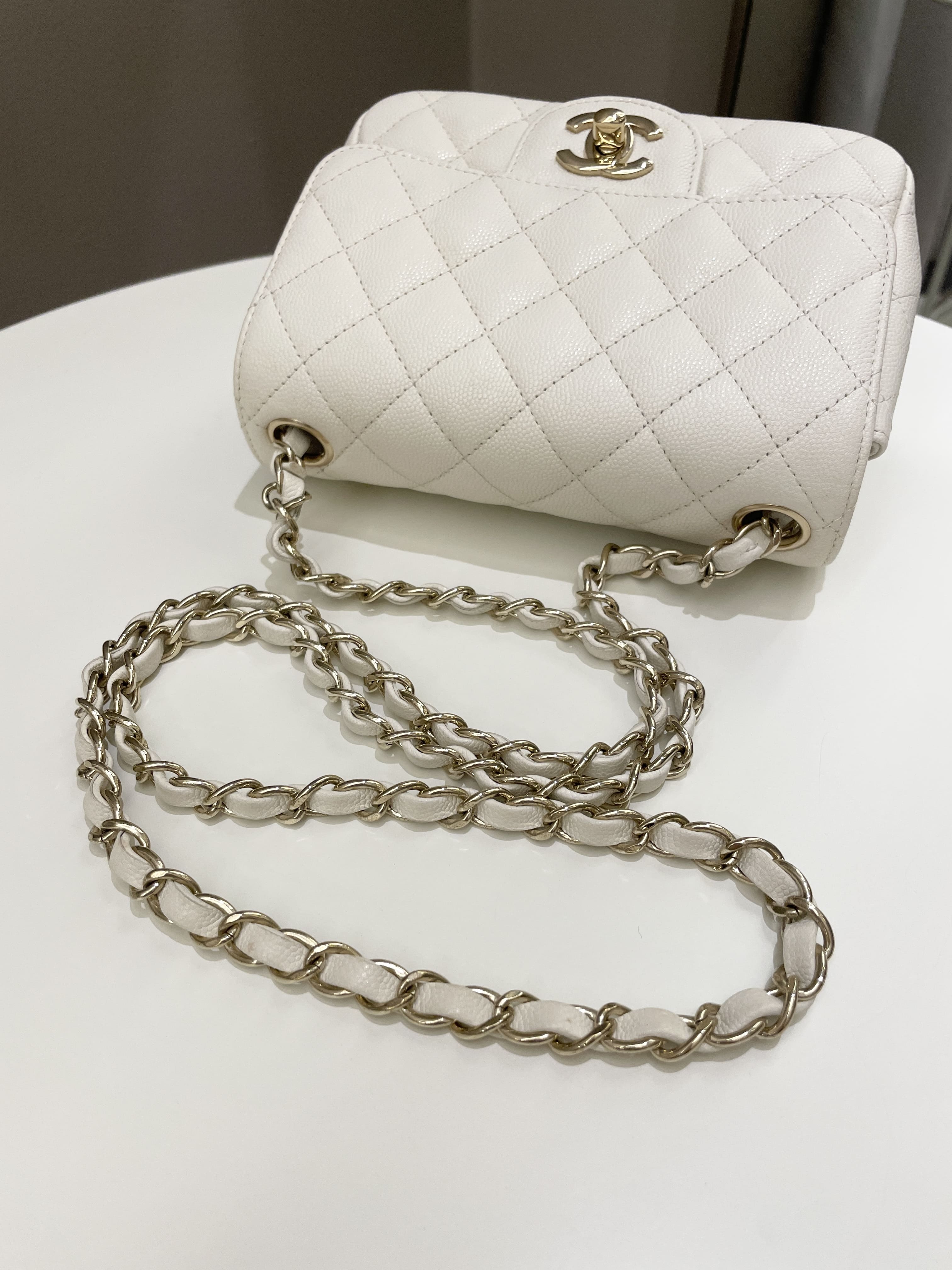 Chanel Classic Quilted Mini Square Ivory Caviar