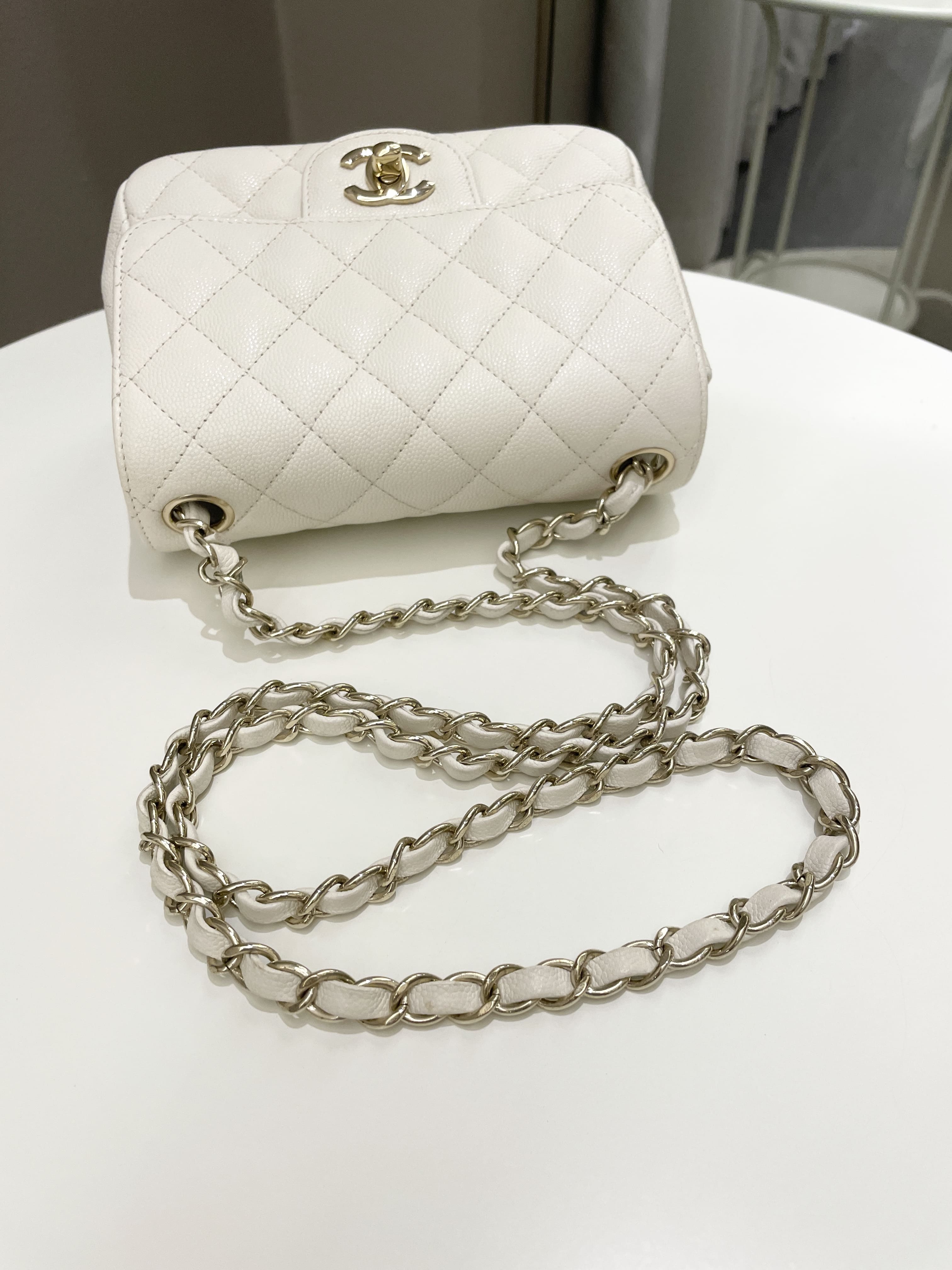 Chanel Classic Quilted Mini Square Ivory Caviar