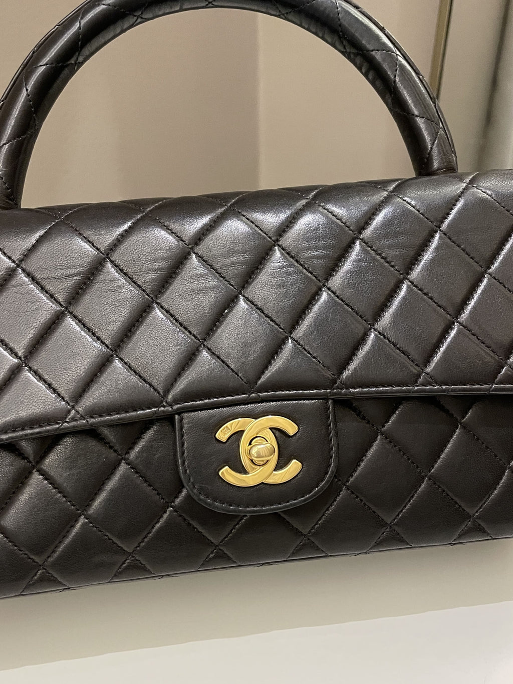 Chanel Vintage Quilted Kelly Top Handle Black Lambskin