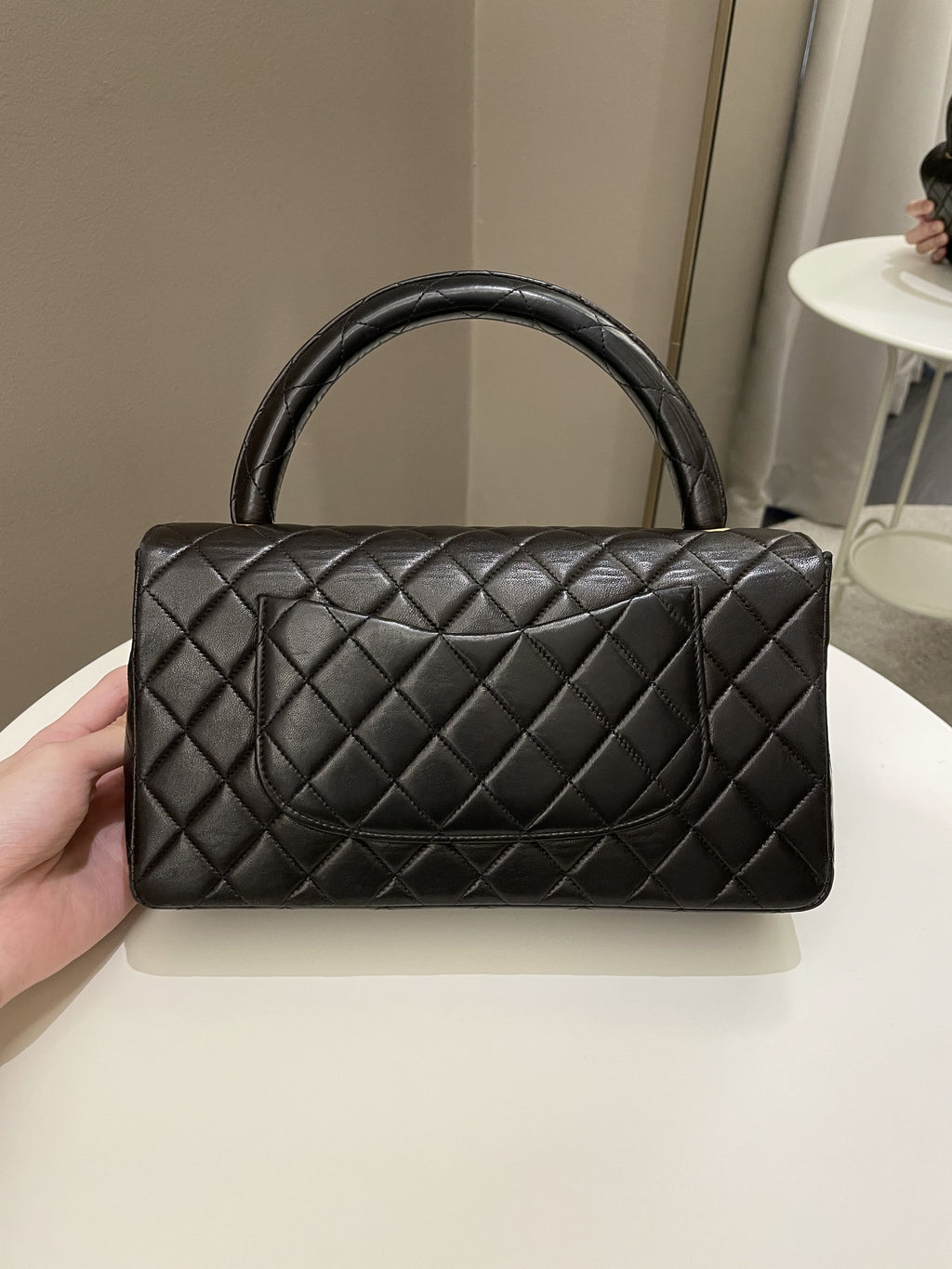 Chanel Vintage Quilted Kelly Top Handle Black Lambskin